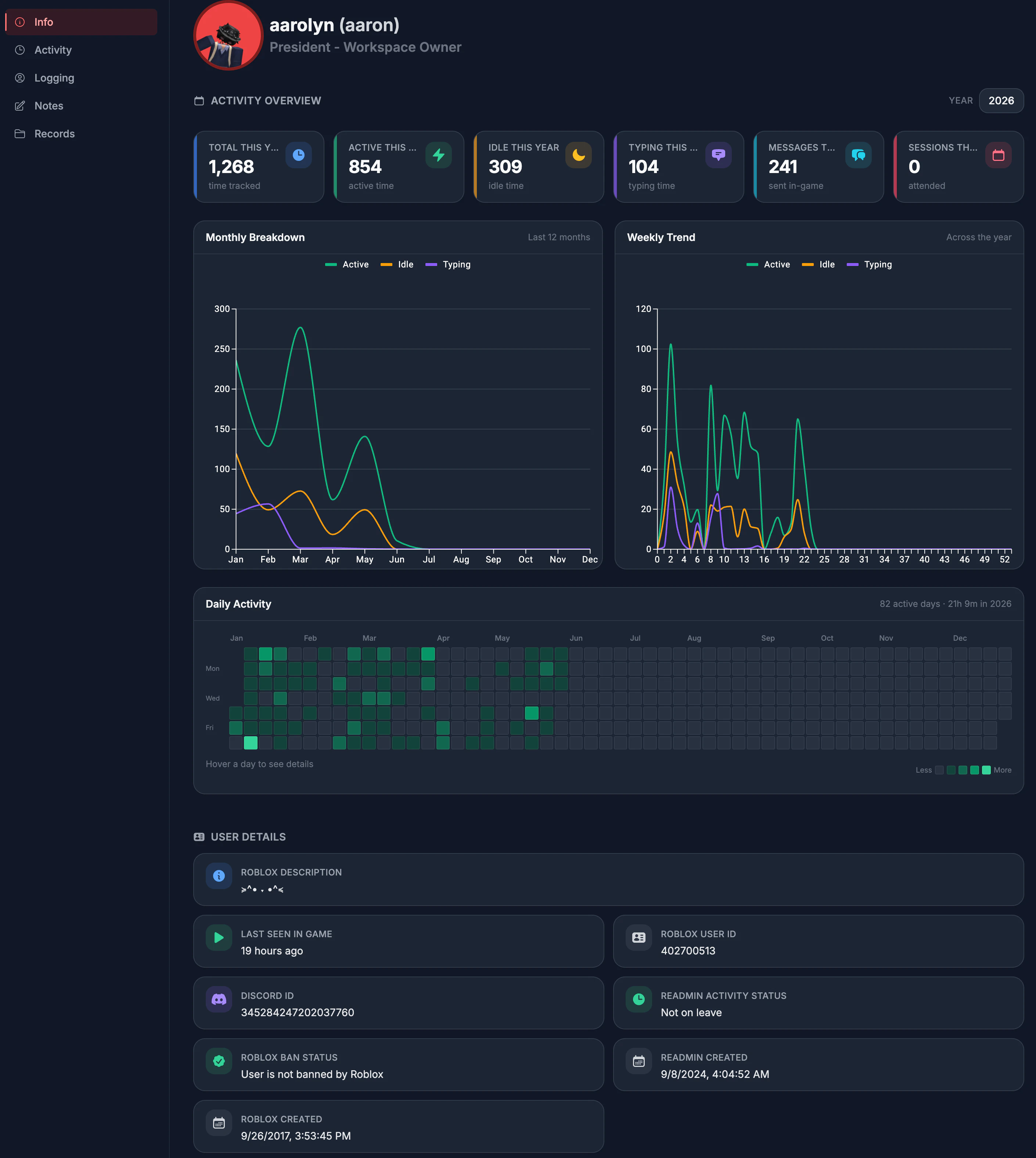 User Info Page