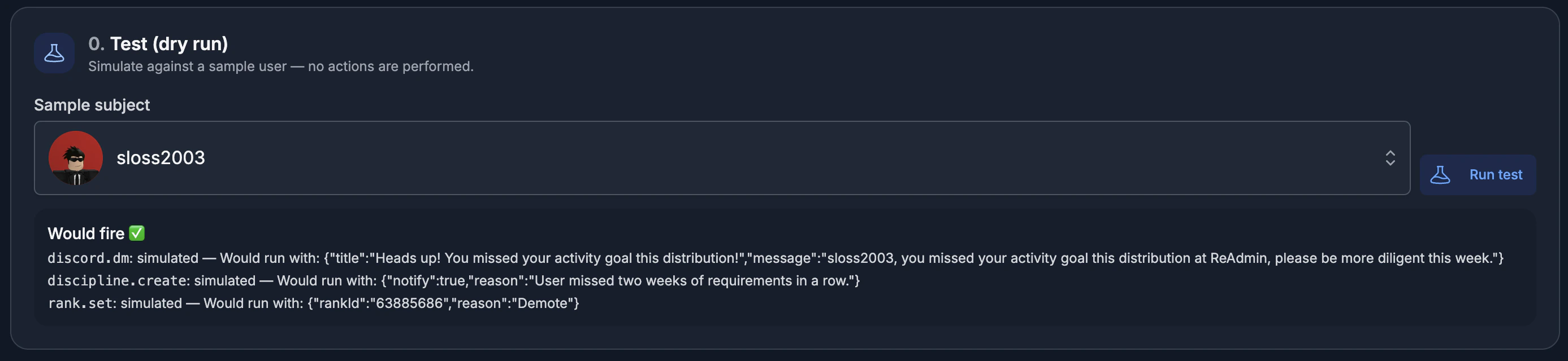 Dry run example