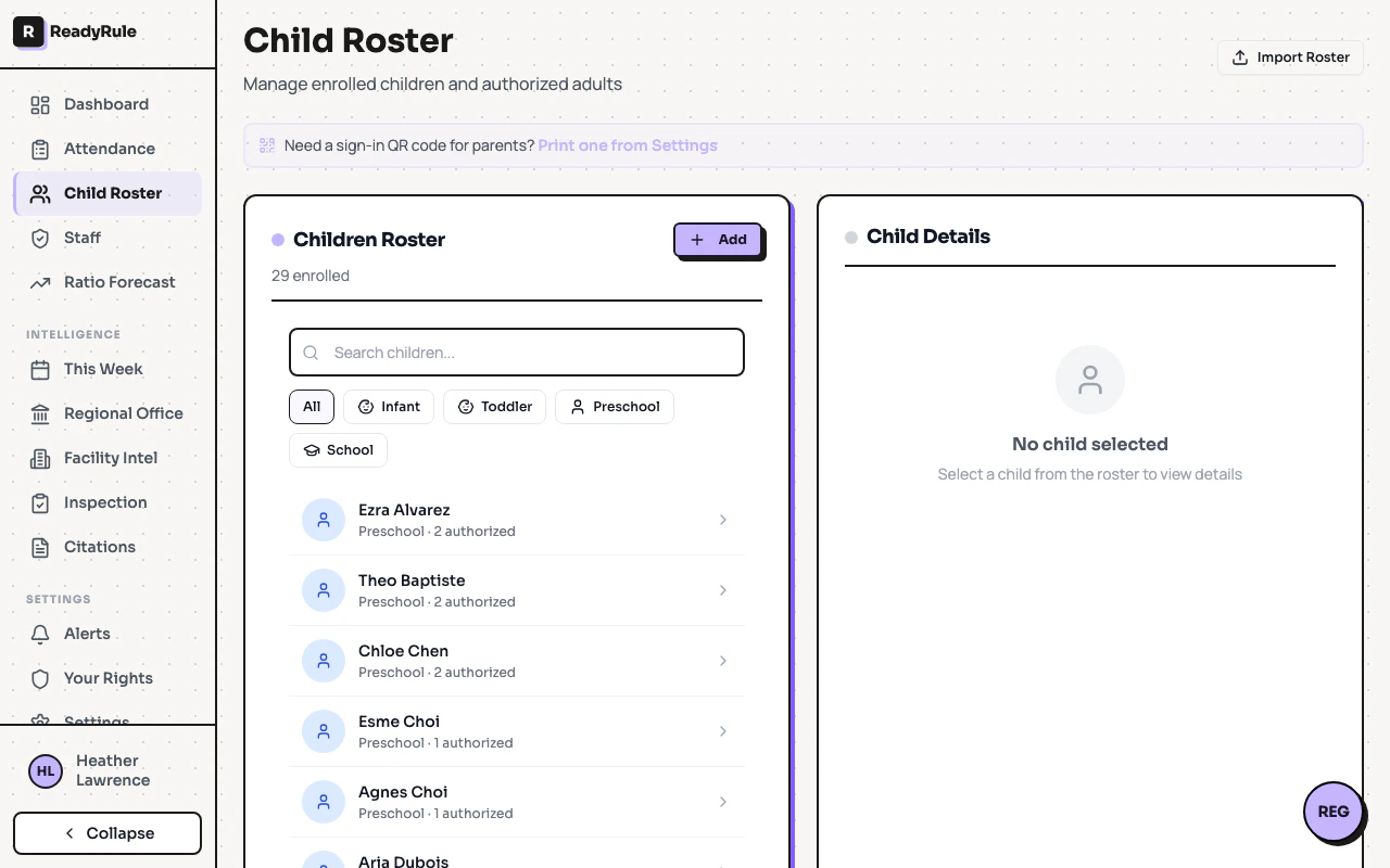 Child roster management page
