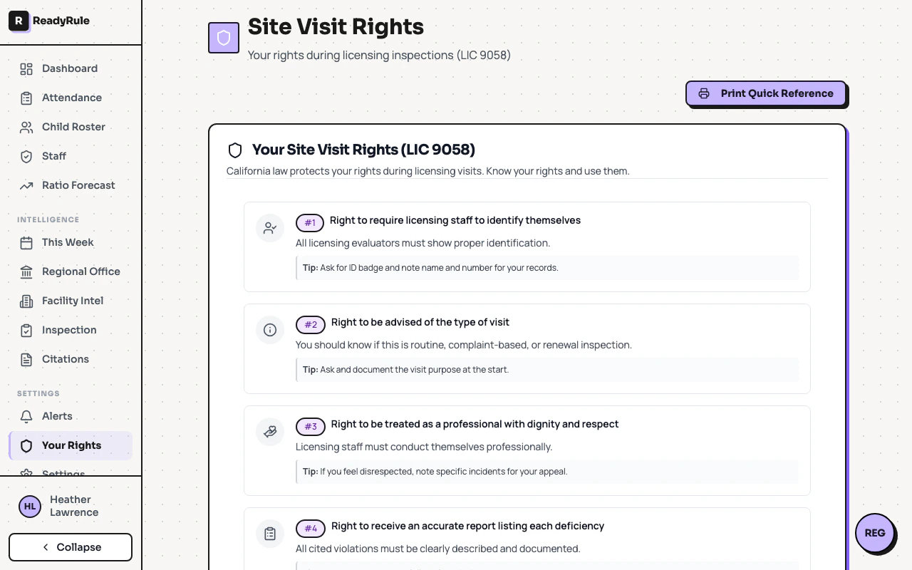 Site visit rights quick reference card