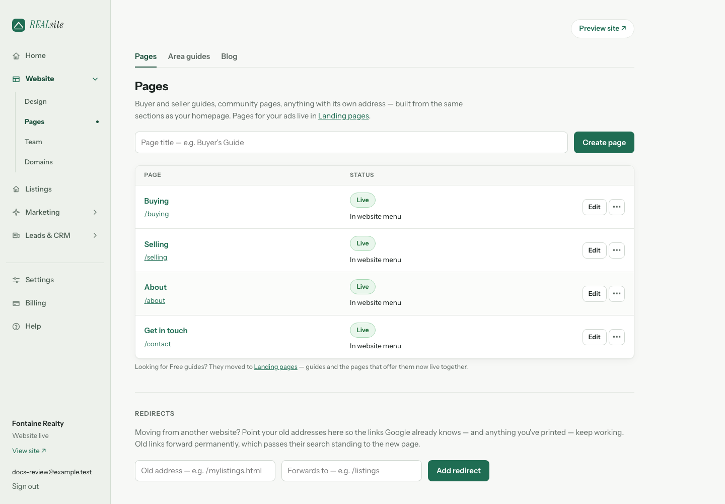 Pages: create, publish, and manage how each page appears in search.