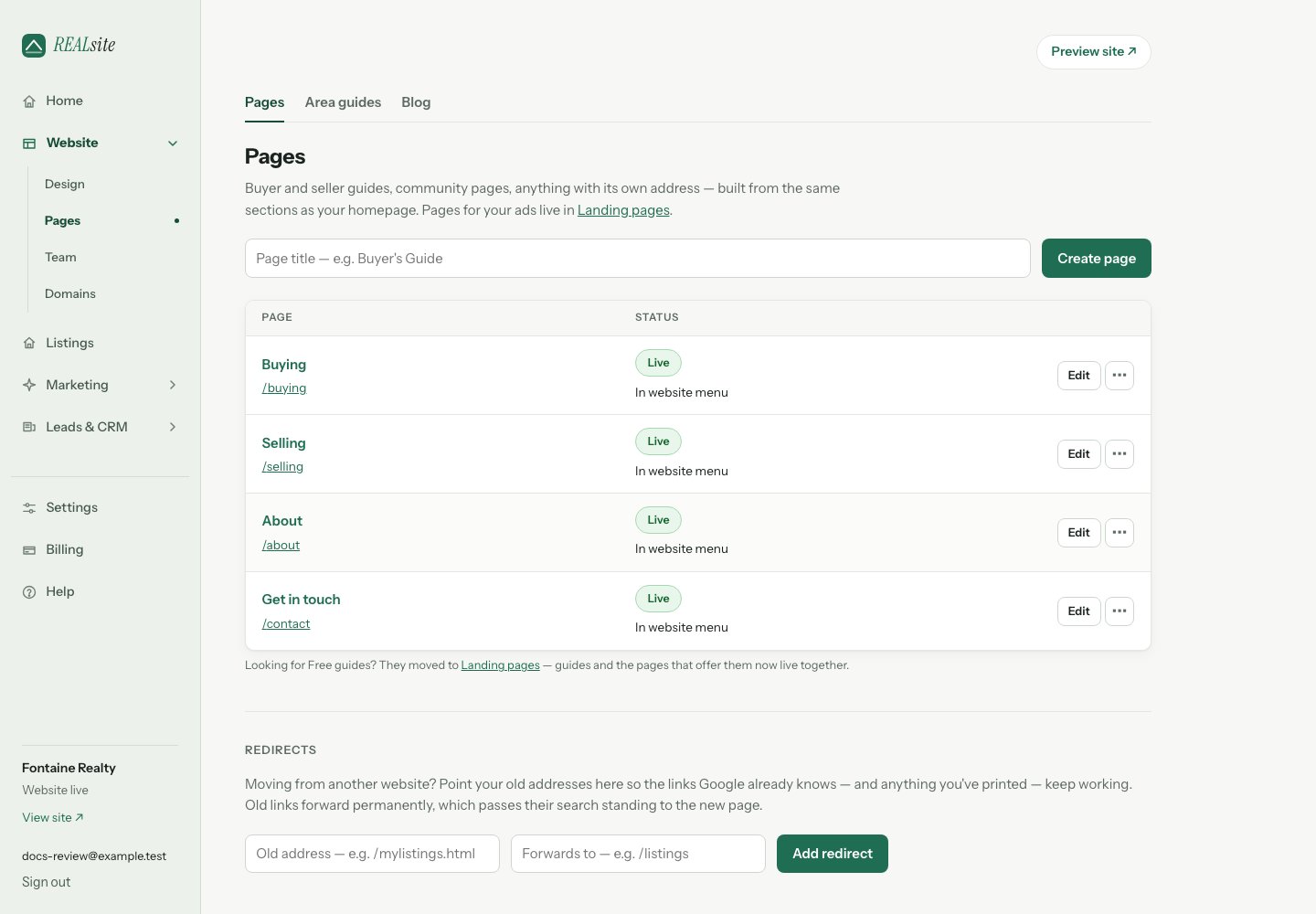 Pages: create, publish, and manage how each page appears in search.