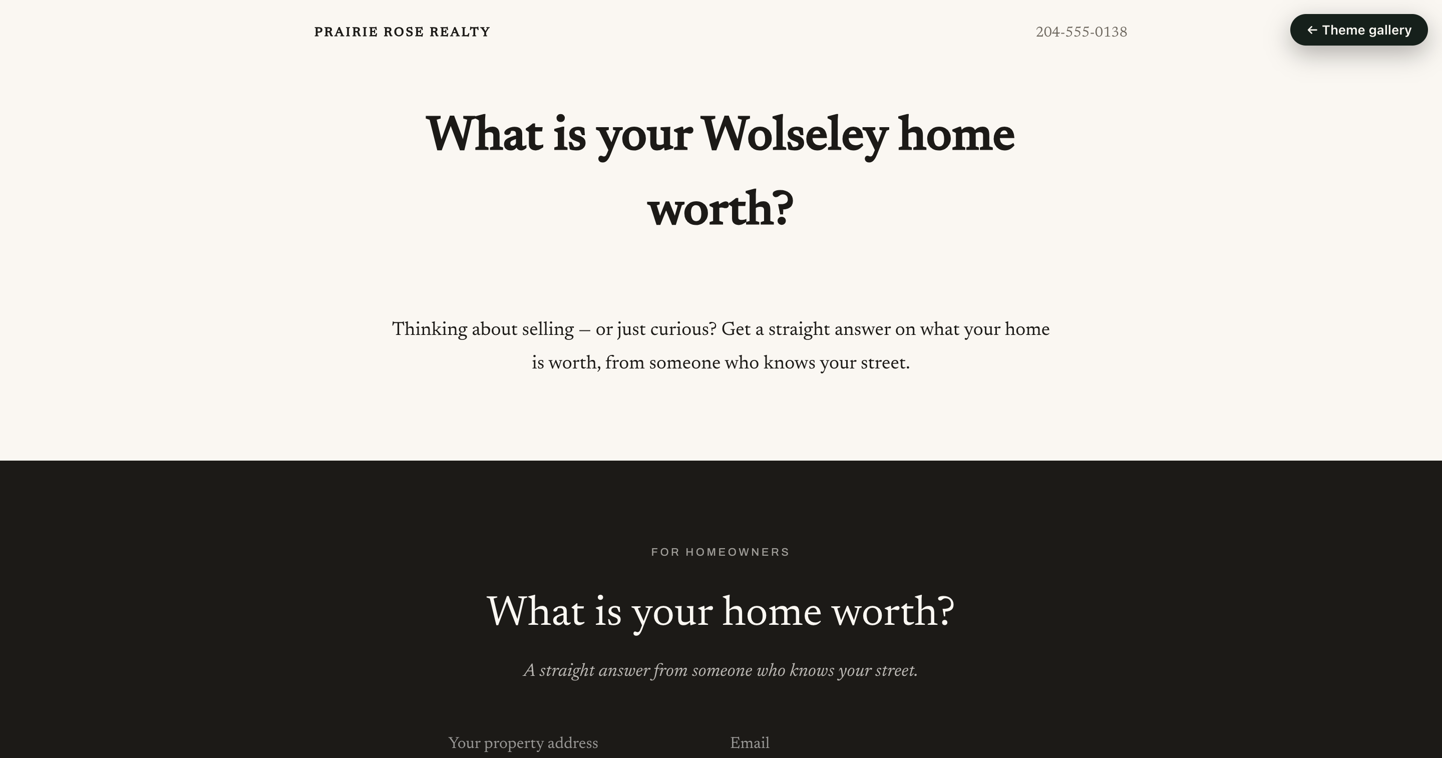 A landing page with a headline and enquiry form.