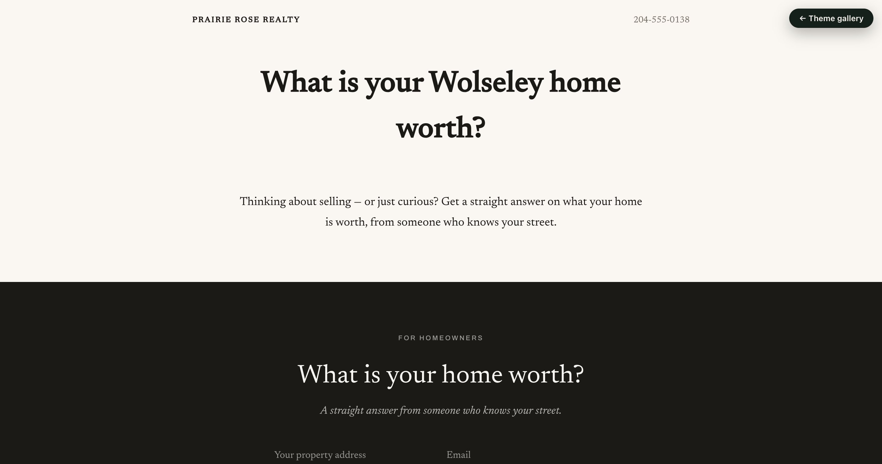 A landing page with a headline and enquiry form.