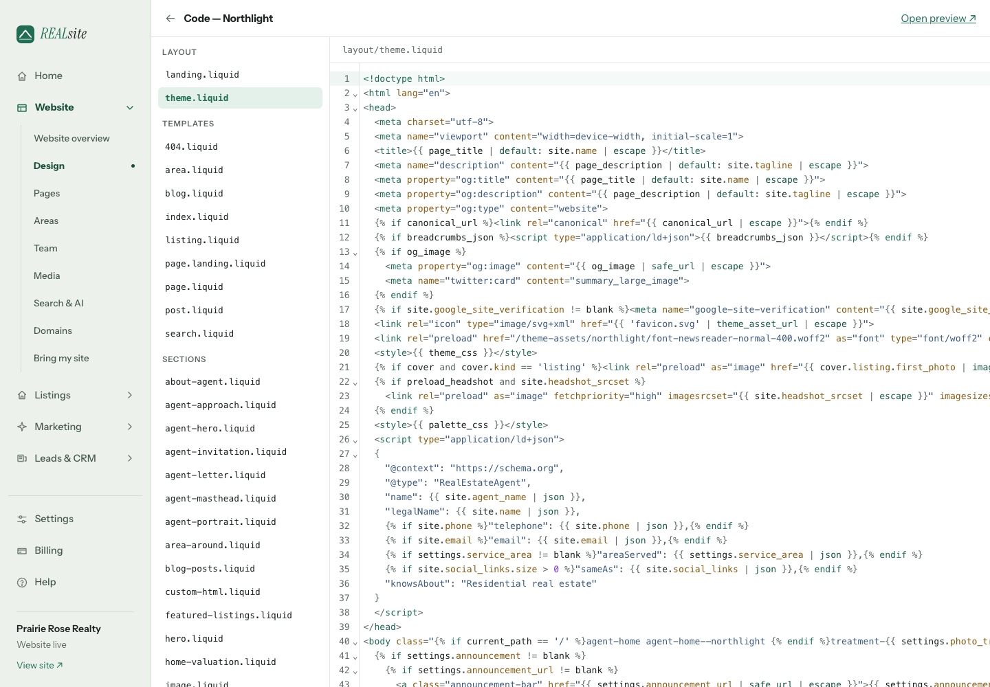 The REALsite code editor
