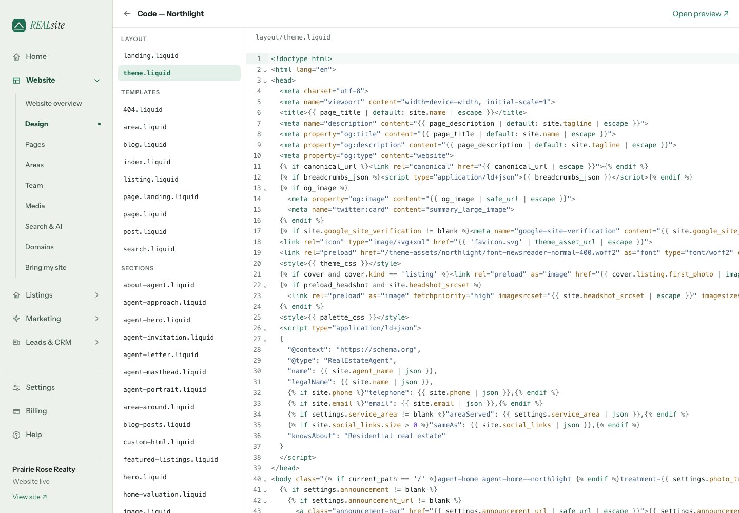 The REALsite code editor