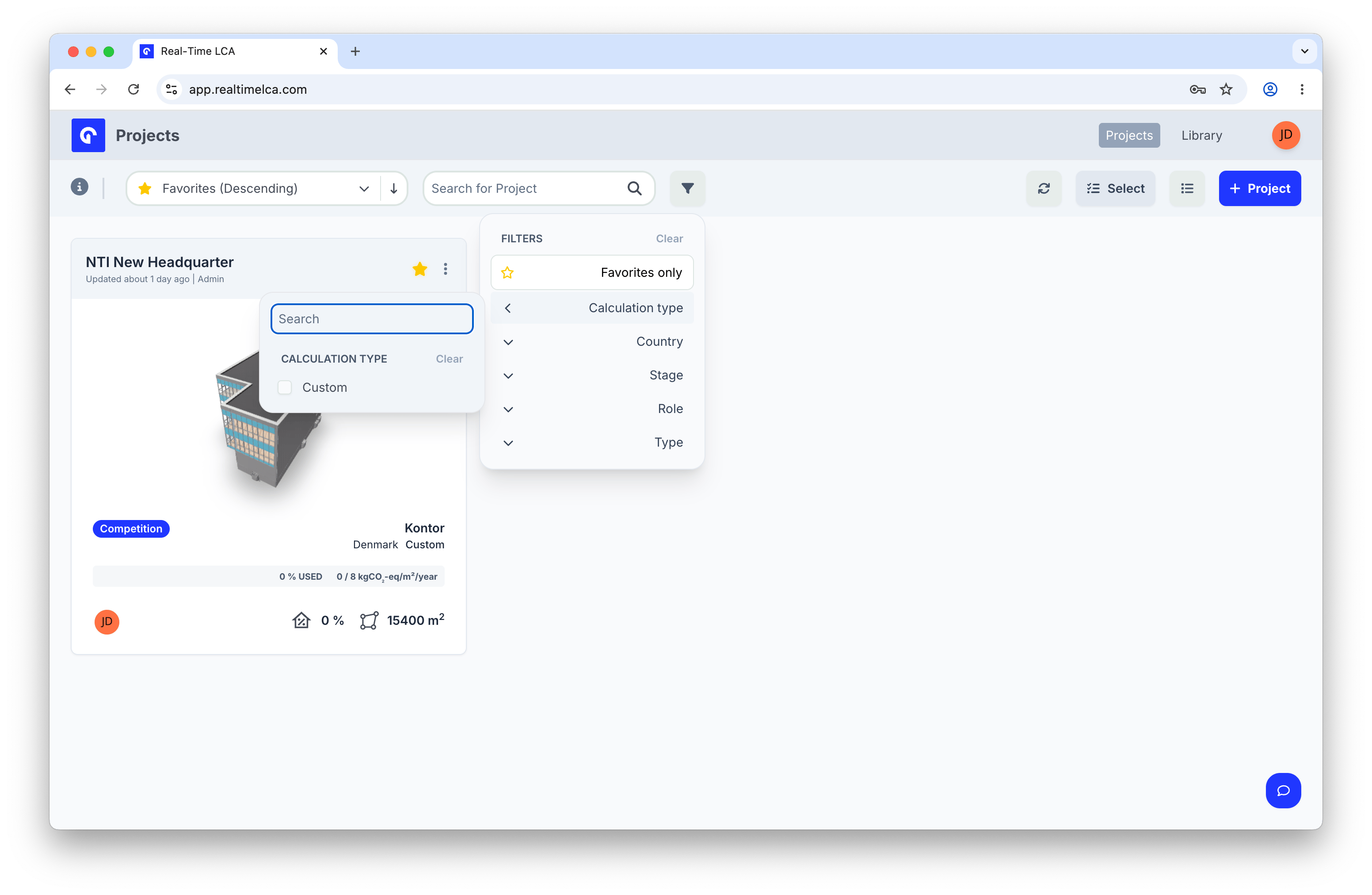 Calculation type filter with Custom option.