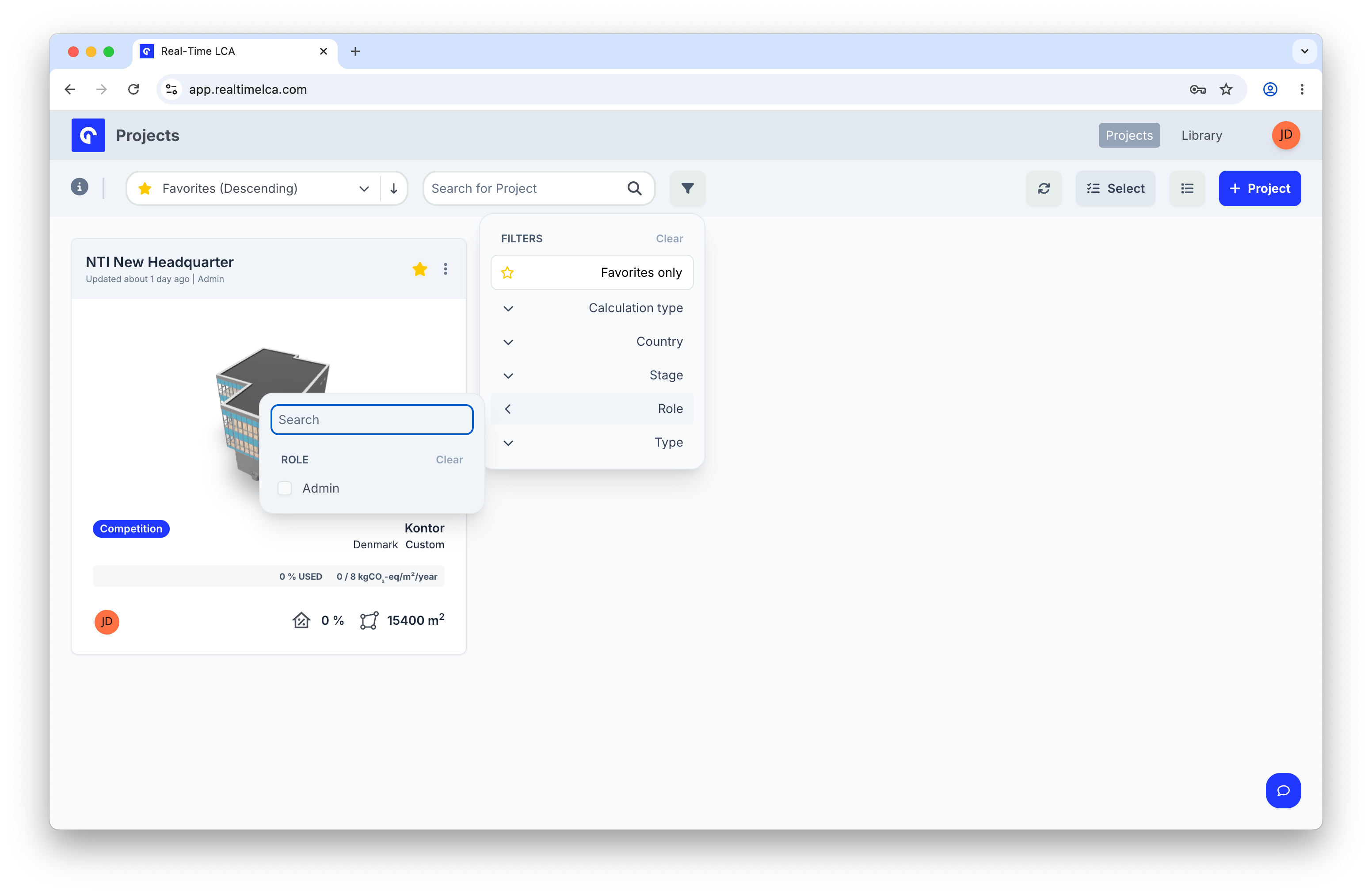 Role filter with Admin option.