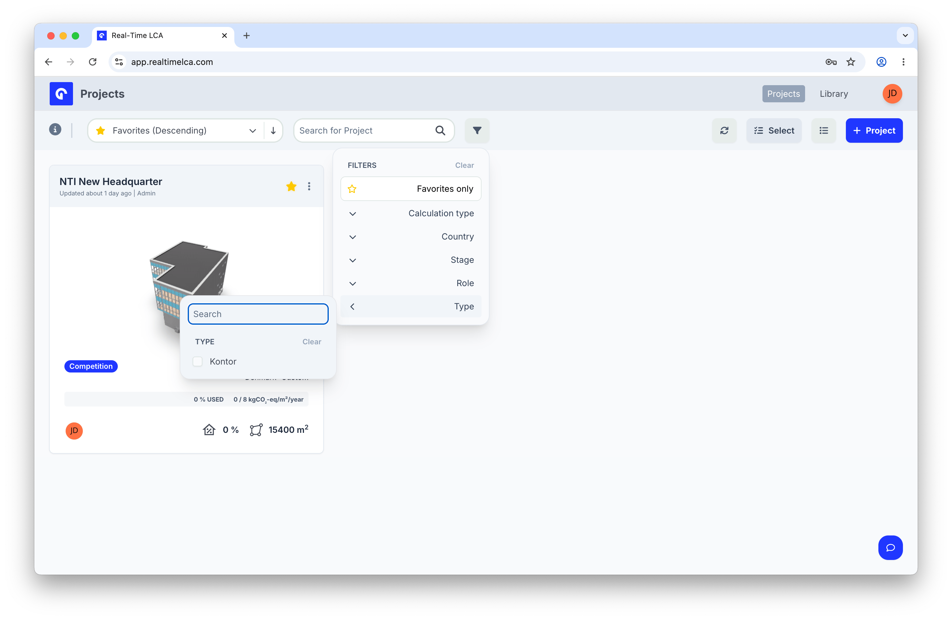 Type filter with Kontor option.