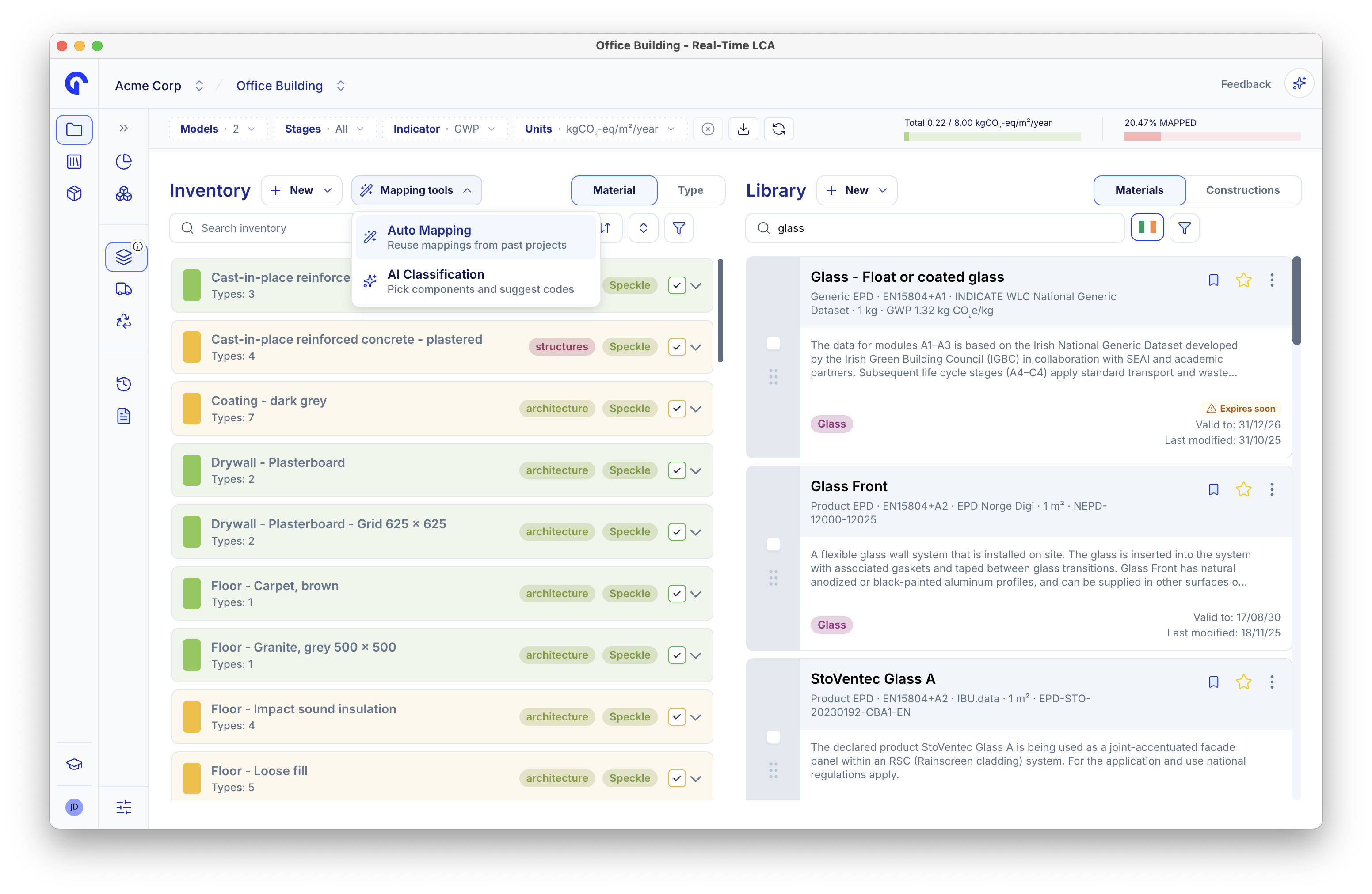 Mapping tools menu with Auto Mapping and AI Classification options.