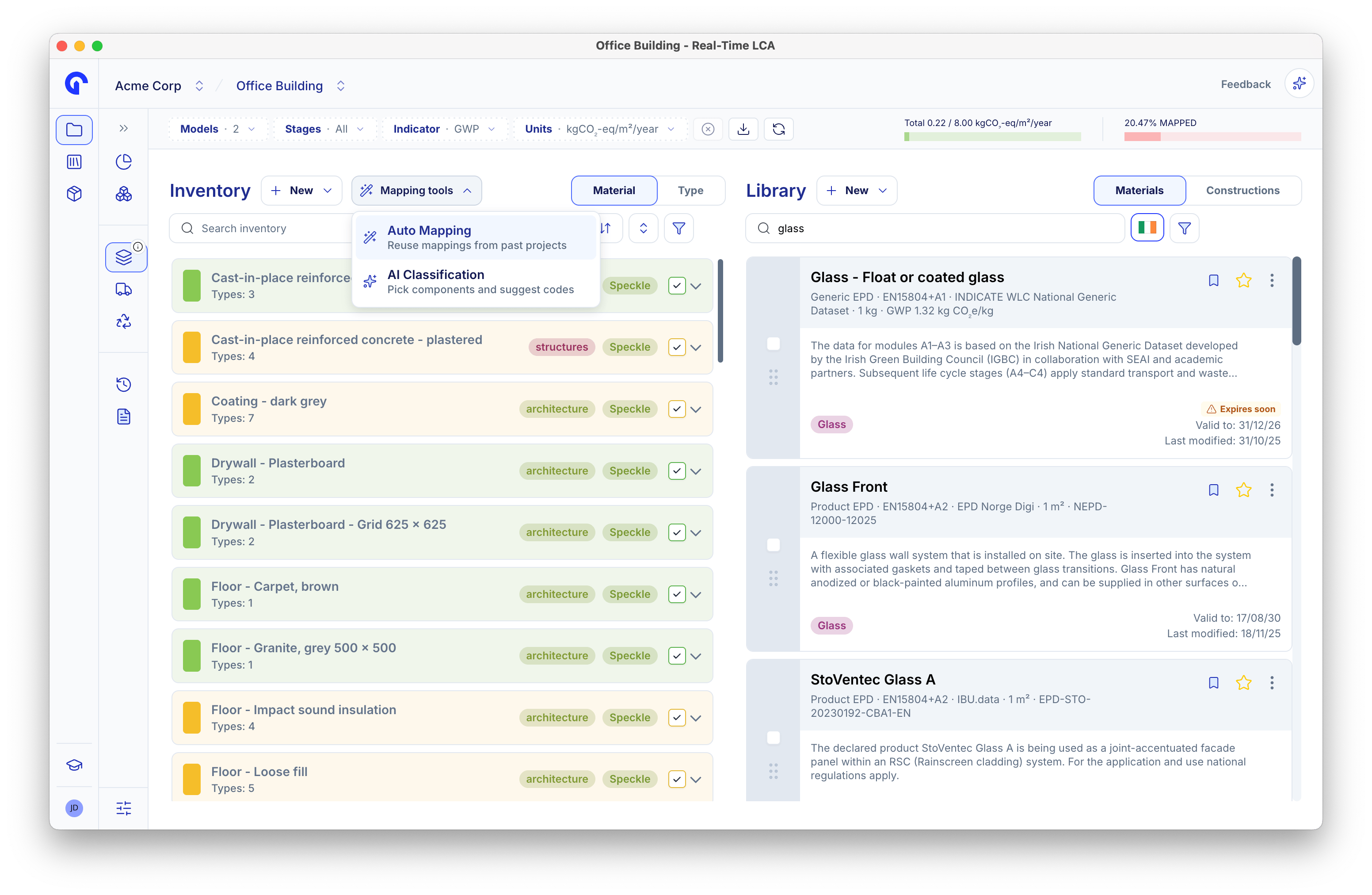 Mapping tools menu with Auto Mapping and AI Classification options.