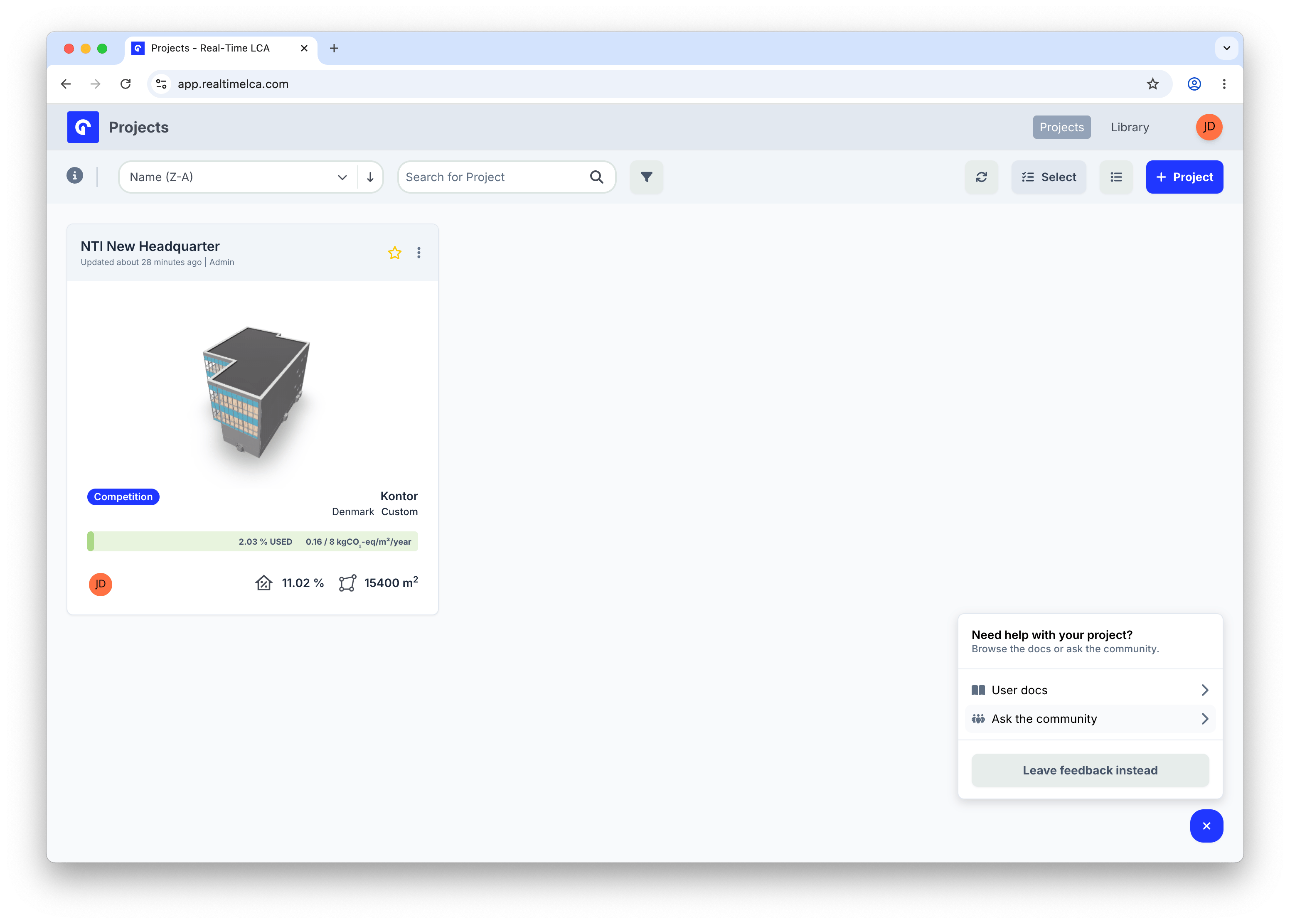 Help options panel with User docs, Ask the community, and Leave feedback instead.