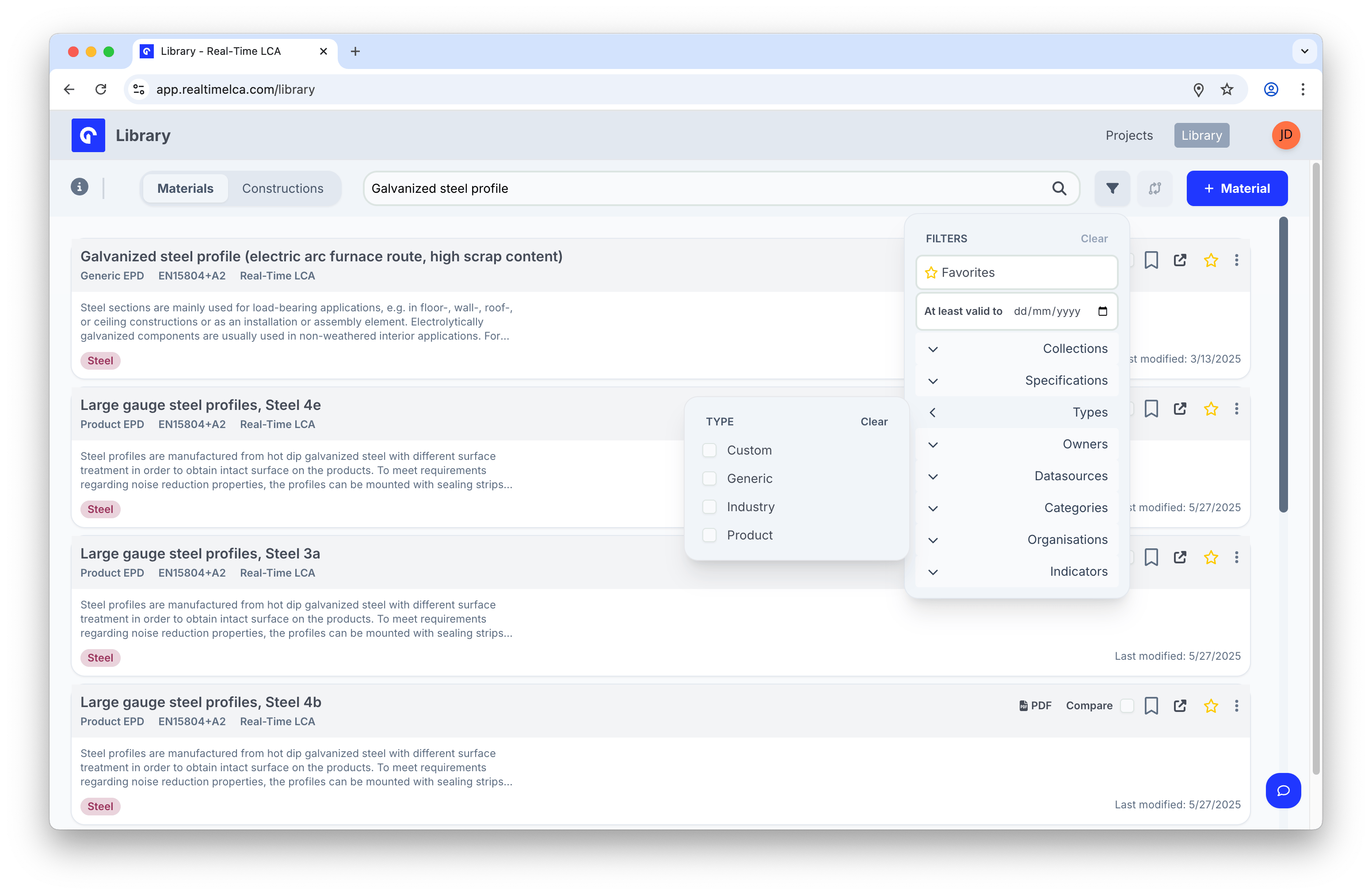 Type filter with Custom, Generic, Industry, and Product.