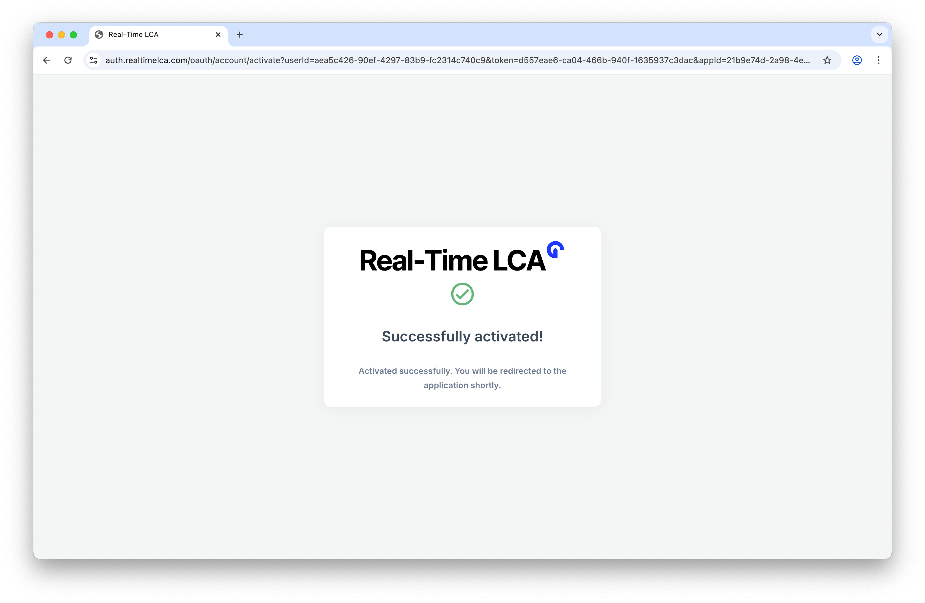 Successfully activated confirmation screen with a green checkmark.