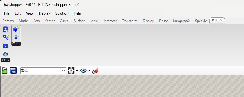 Grasshopper ribbon showing the new RTLCA tab with two component groups after installing the plugin