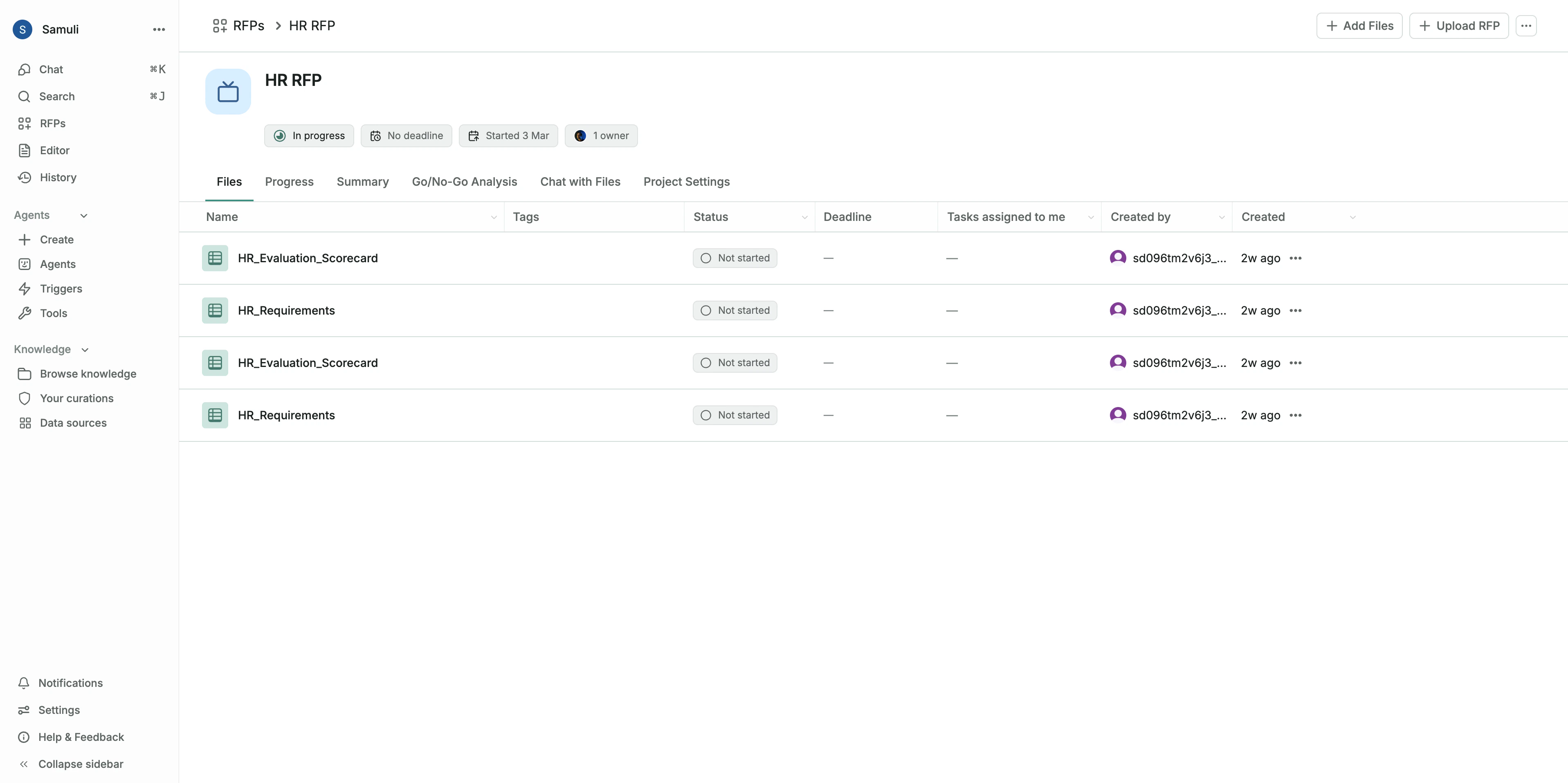 RFP project view and tools