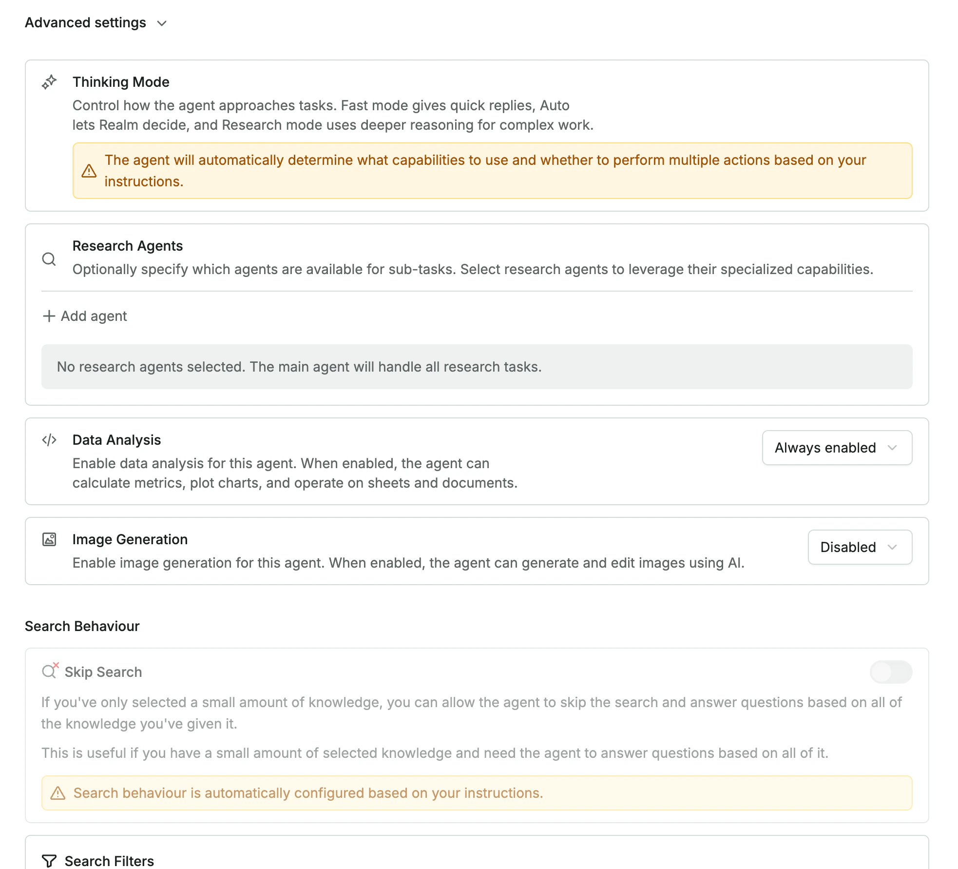 Agent advanced settings