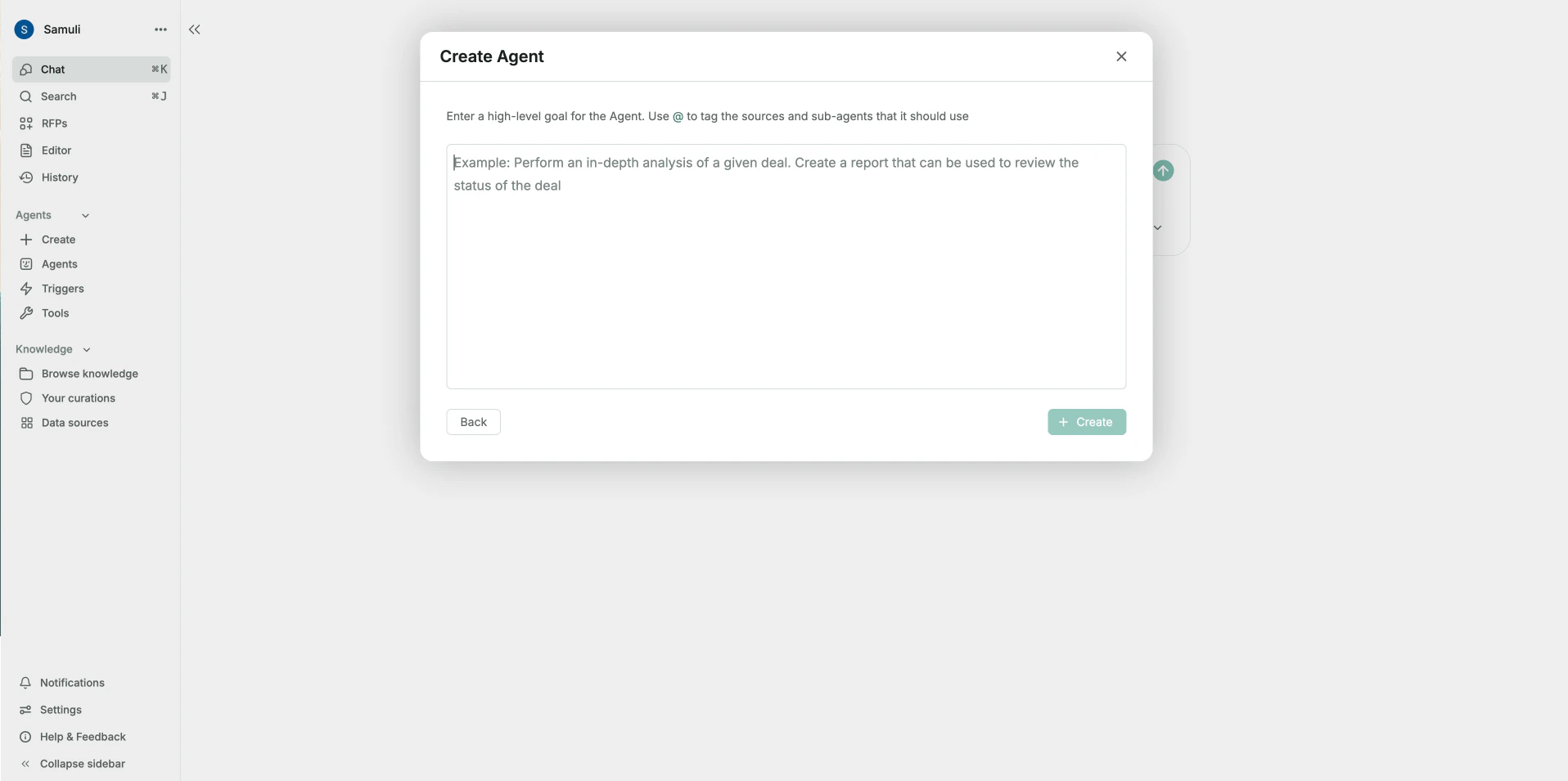 Create an agent with AI