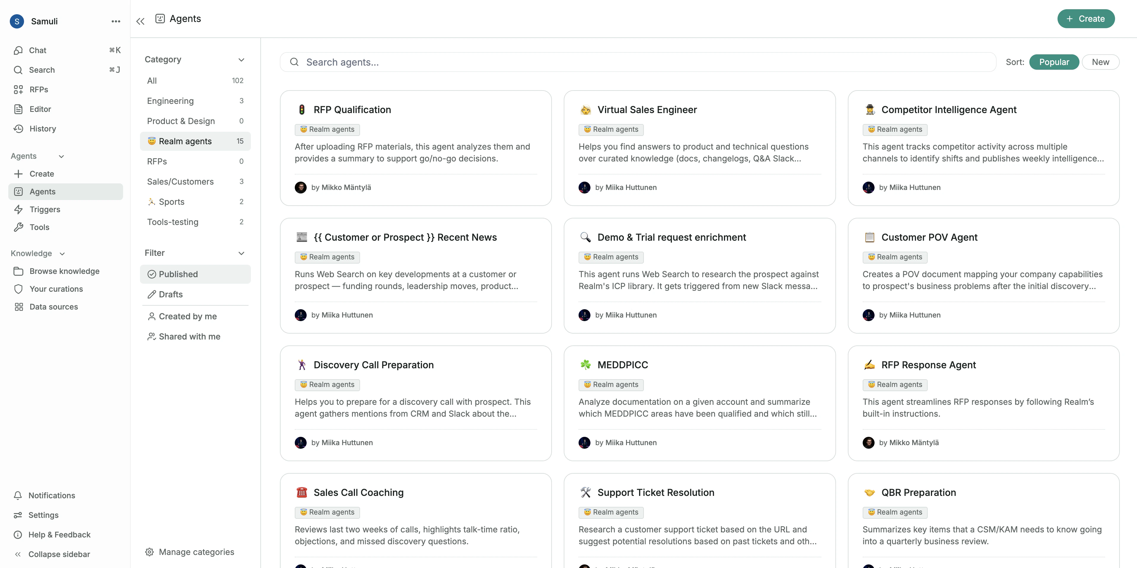 Agent gallery in Realm