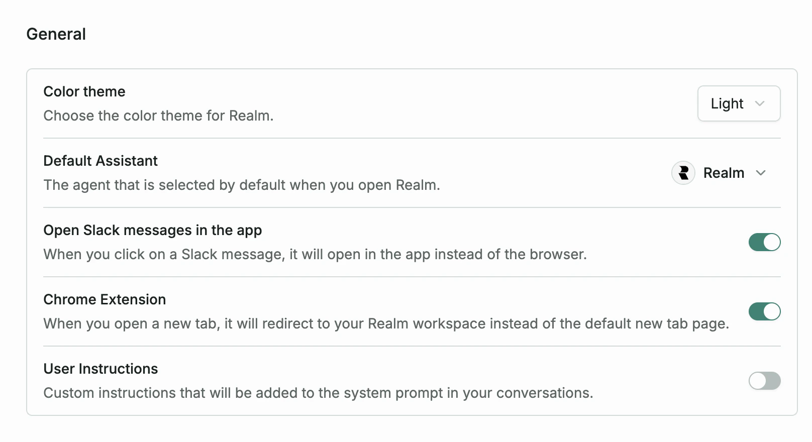 Preferences settings