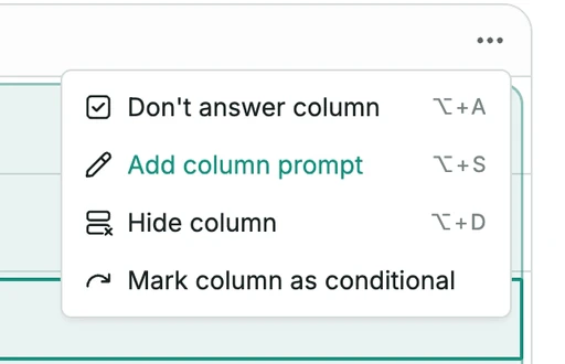 Column prompting in the RFP grid