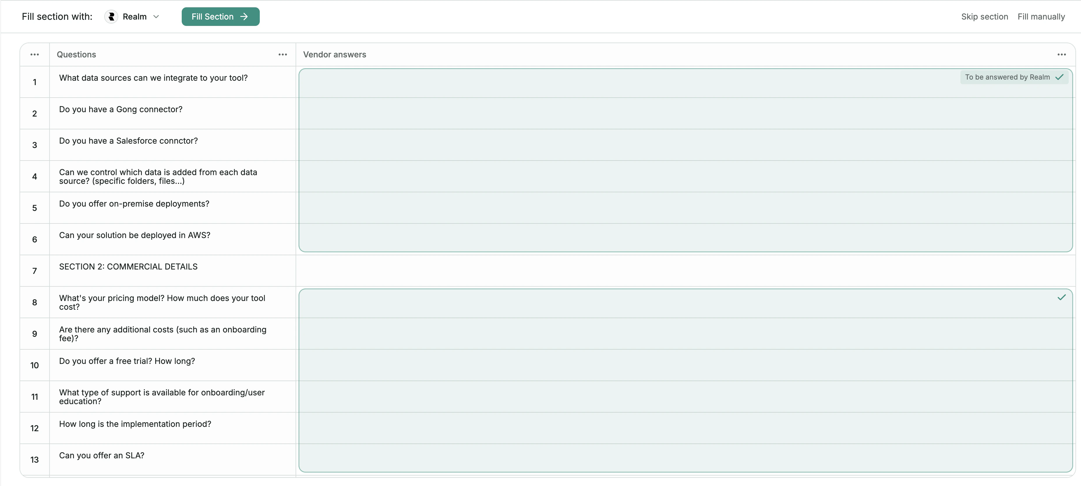 Filling a section with AI