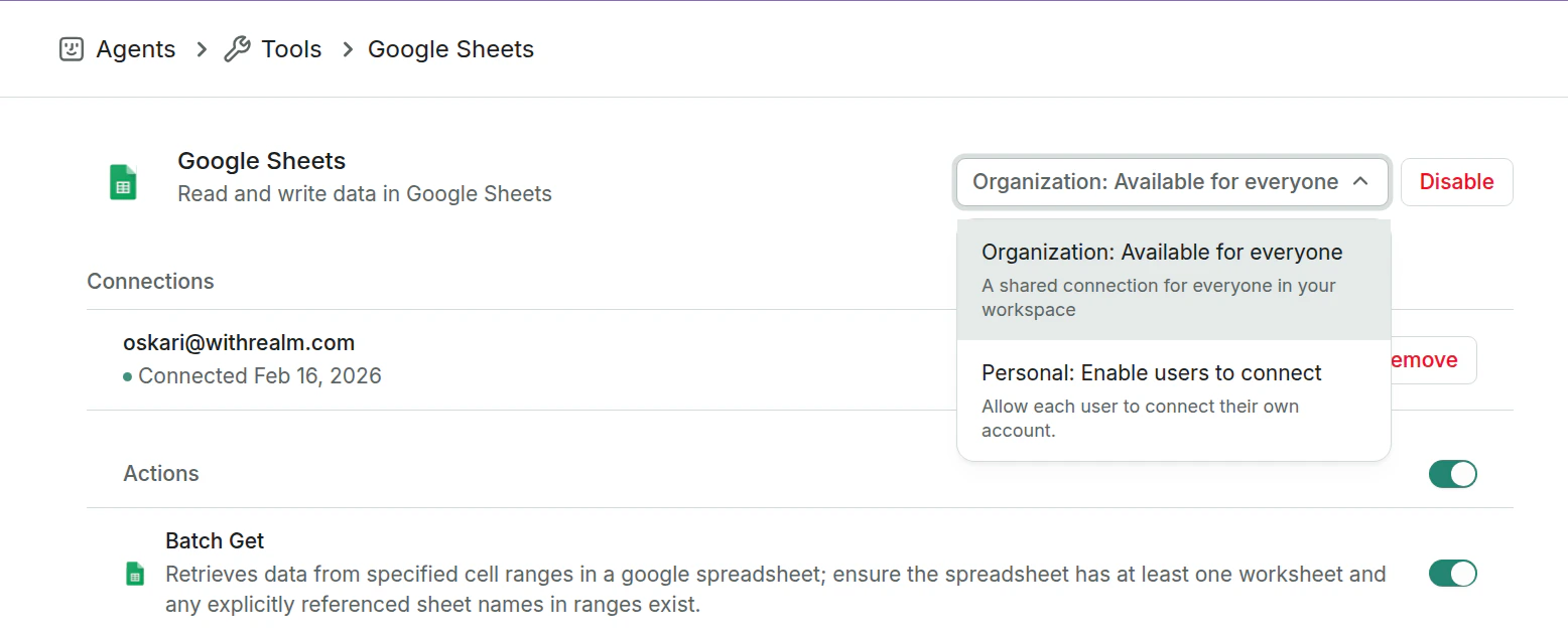 Tool scope selection