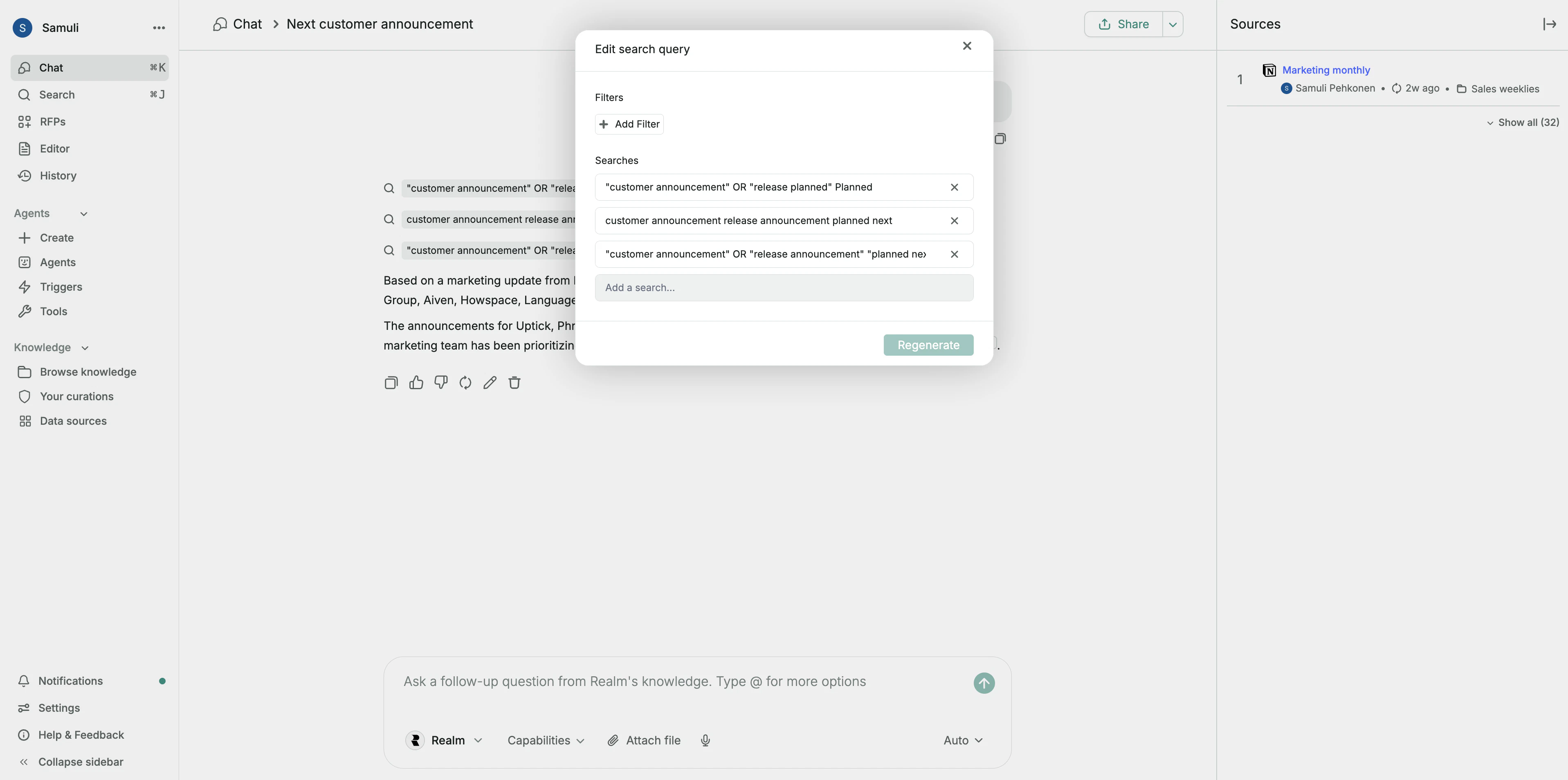 Reviewing and editing filters in Chat