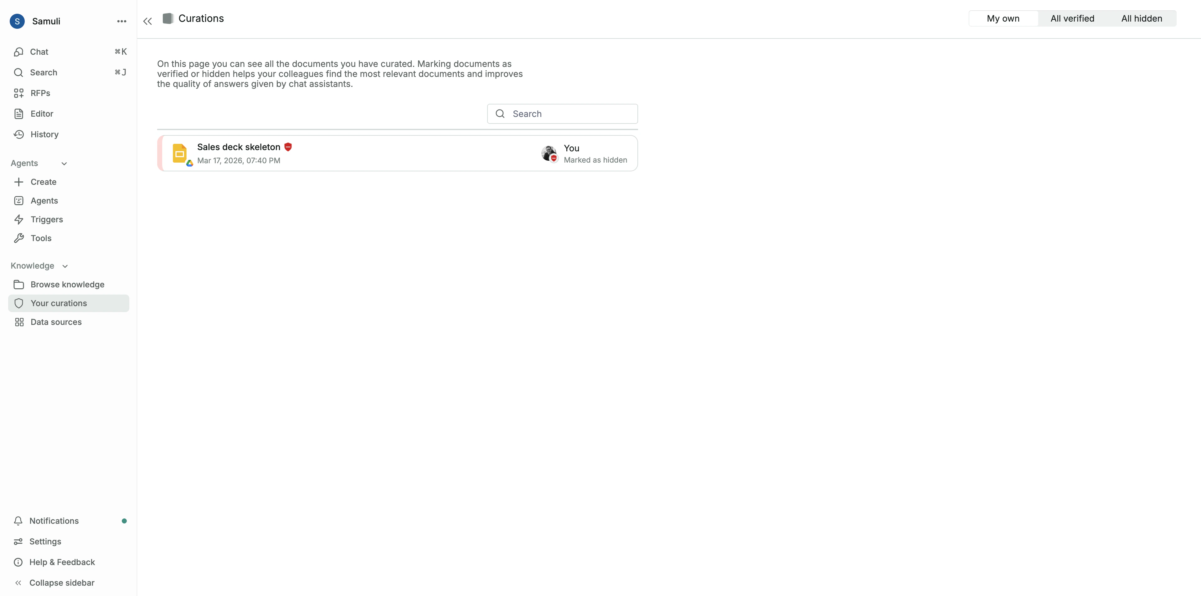 Viewing and managing curations