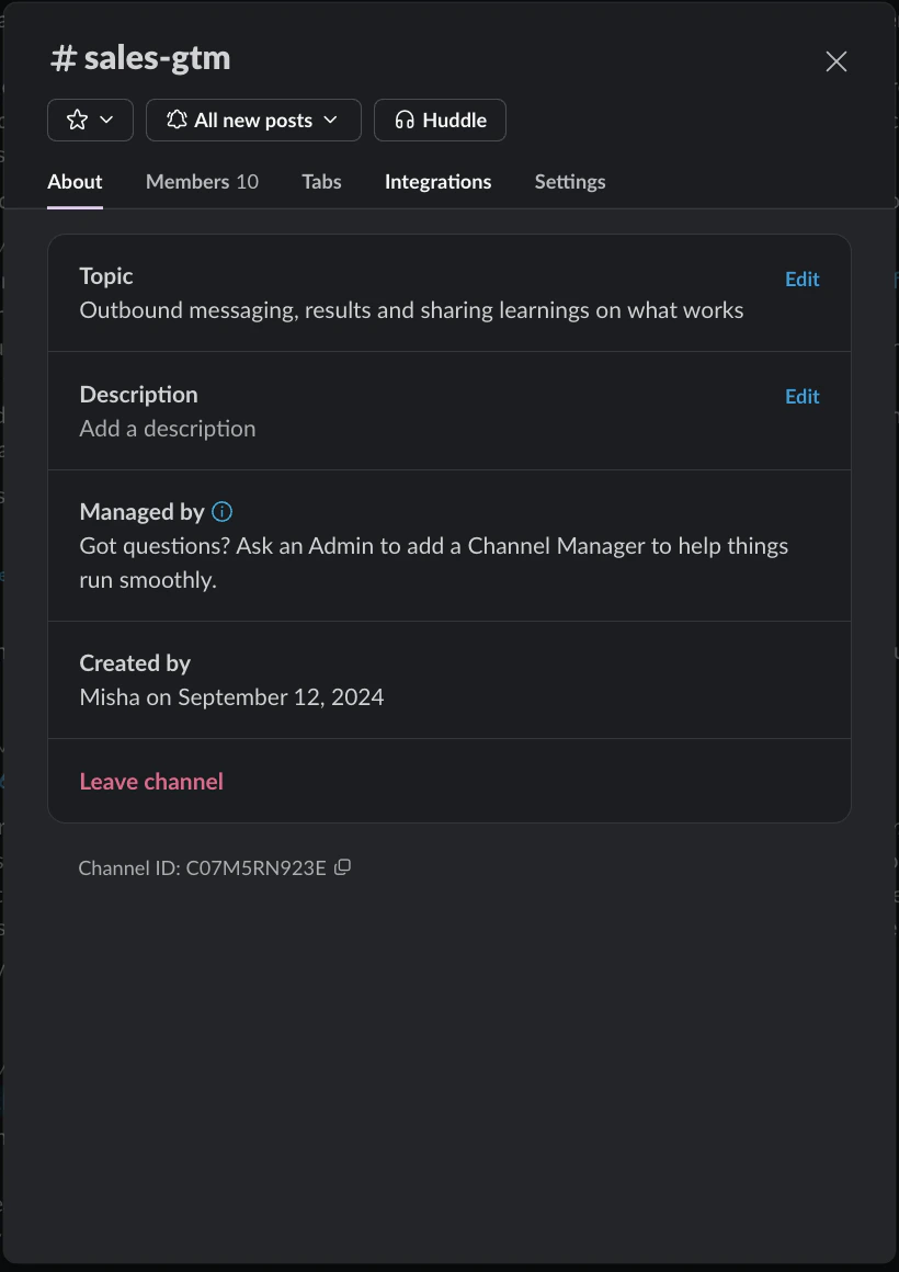 Finding the Slack Channel ID