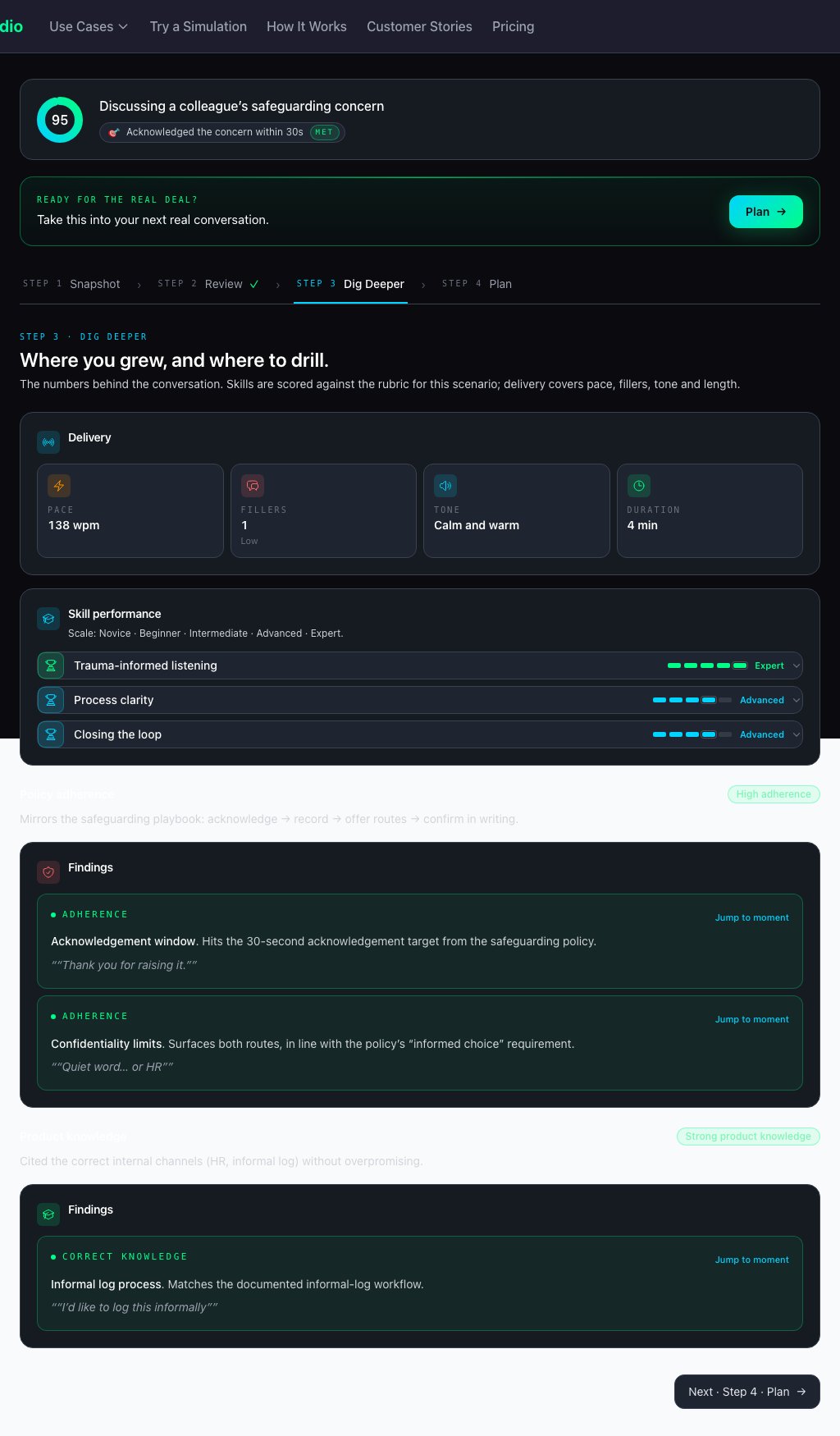 Feedback Dig Deeper step with skills breakdown