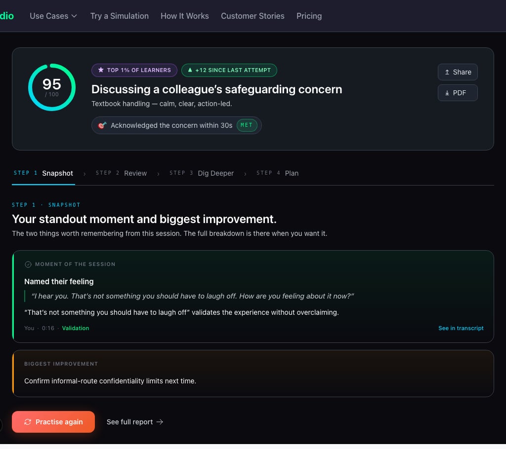 Feedback Snapshot step with scorecard