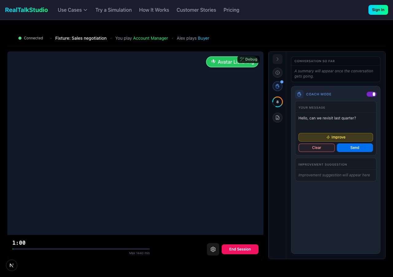 Live 1:1 roleplay session with side panel open