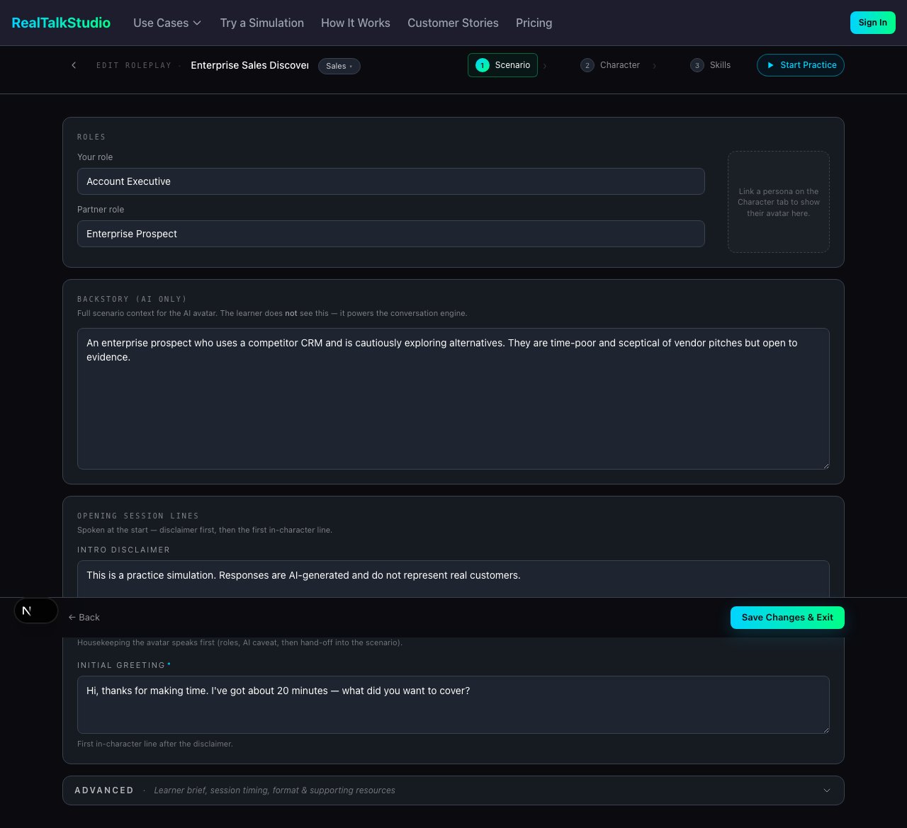 Roleplay generation complete screen
