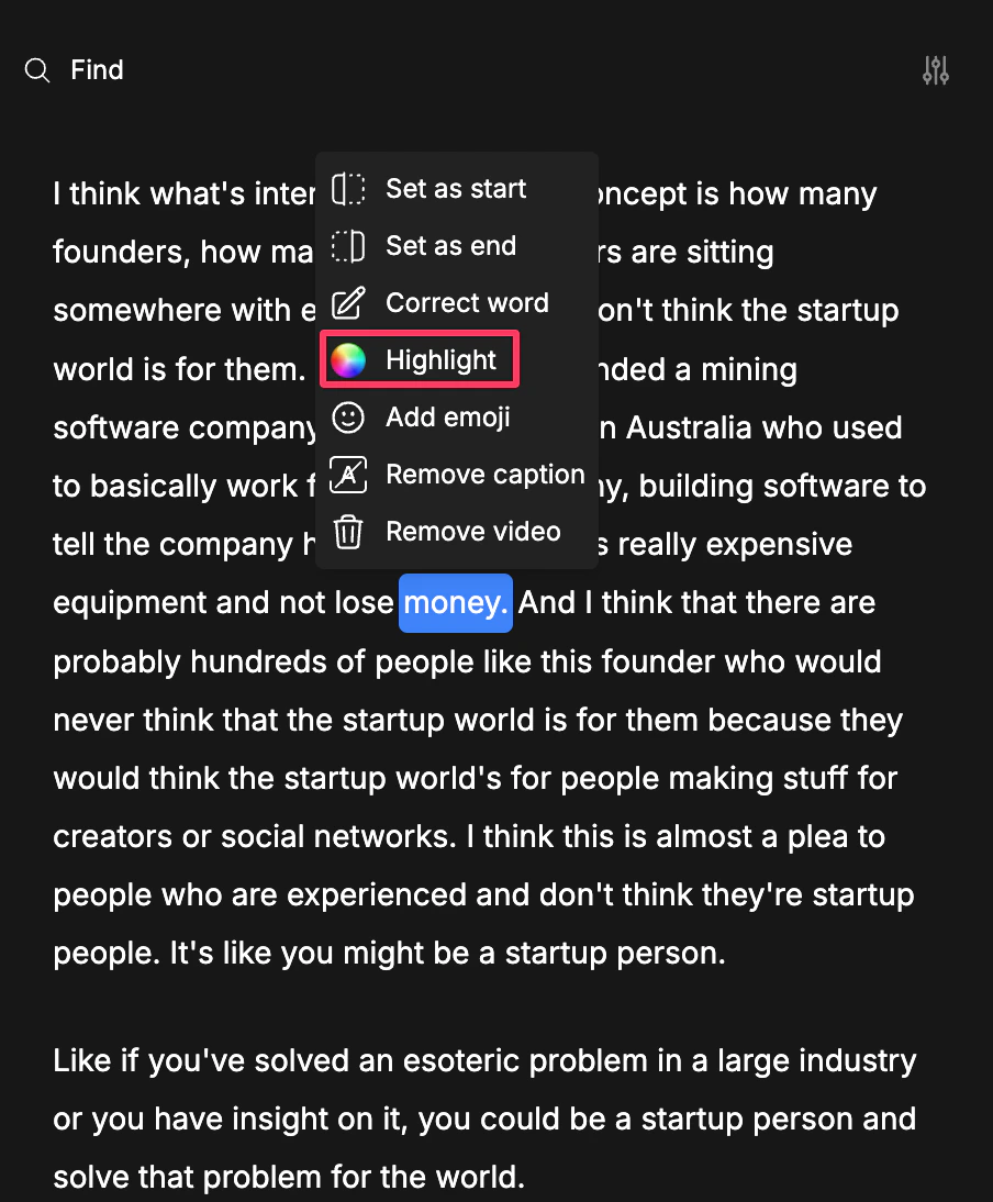 Highlight words in captions