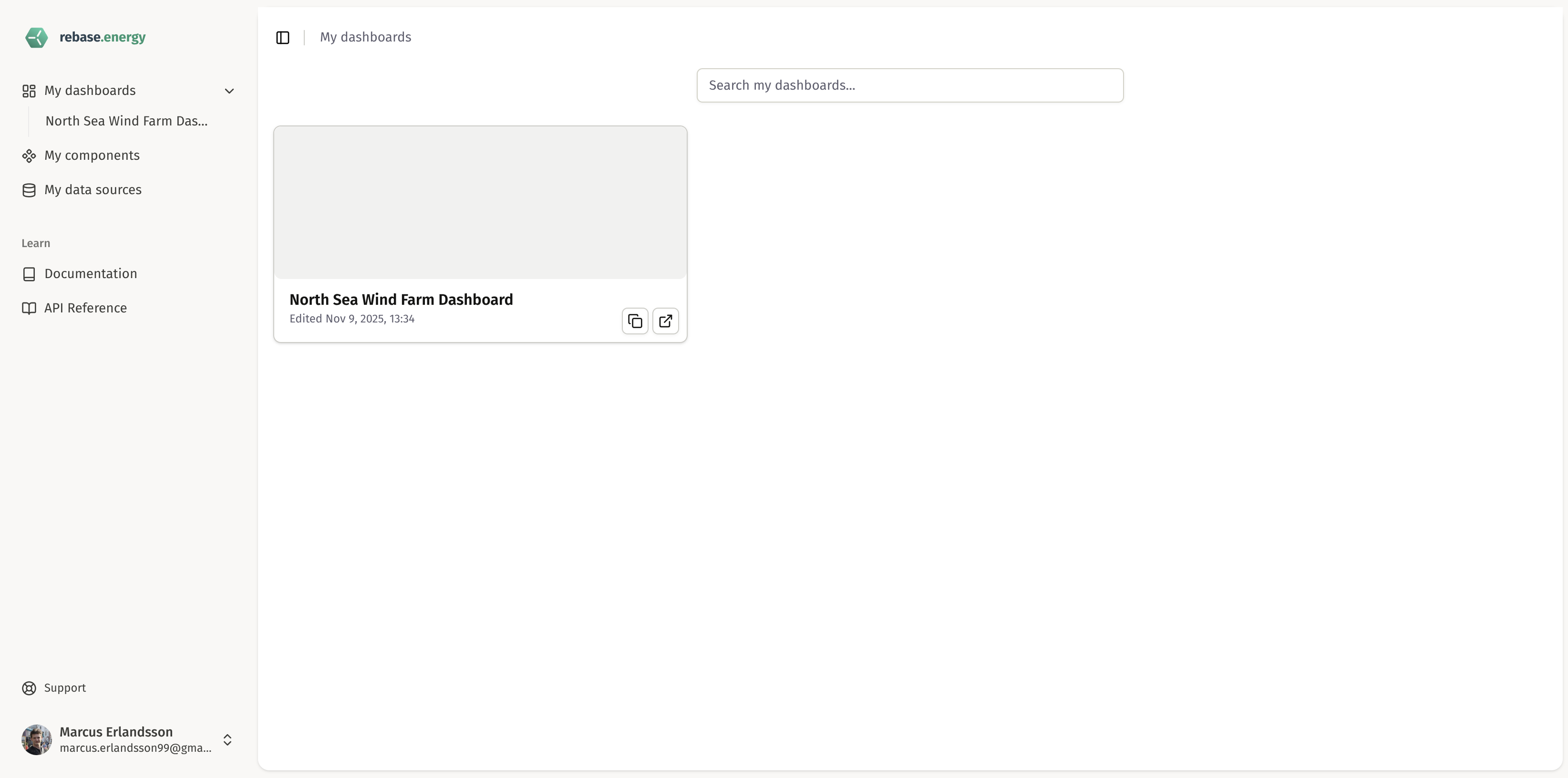 Dashboard appears after creation