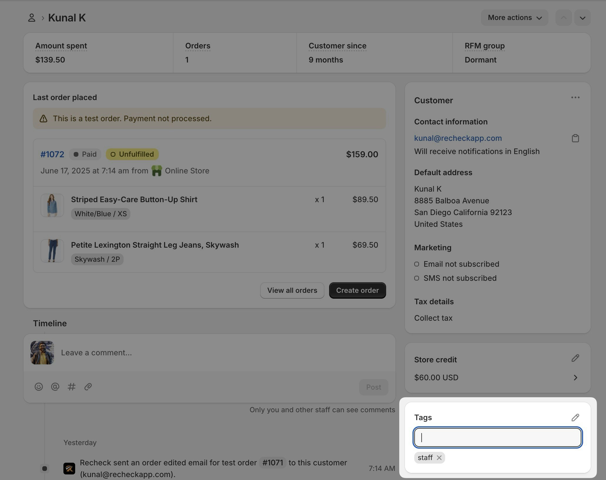 Add customer tag to the customer profile