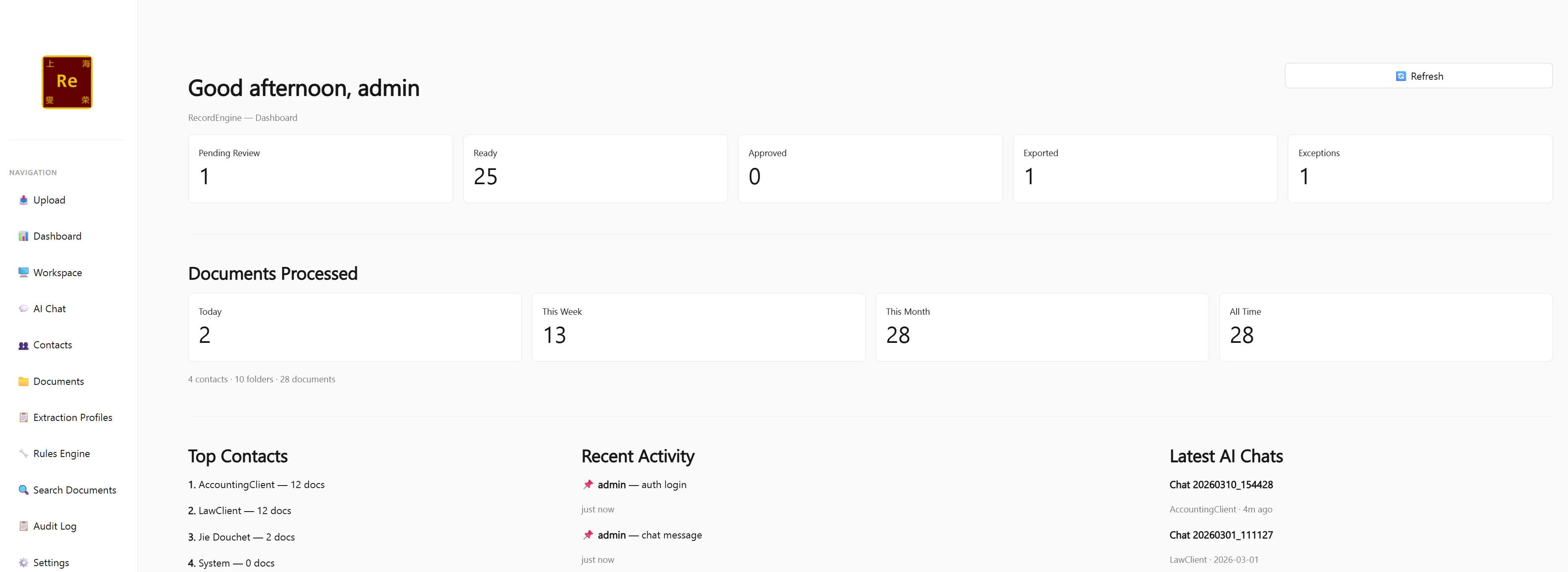 RecordEngine dashboard overview