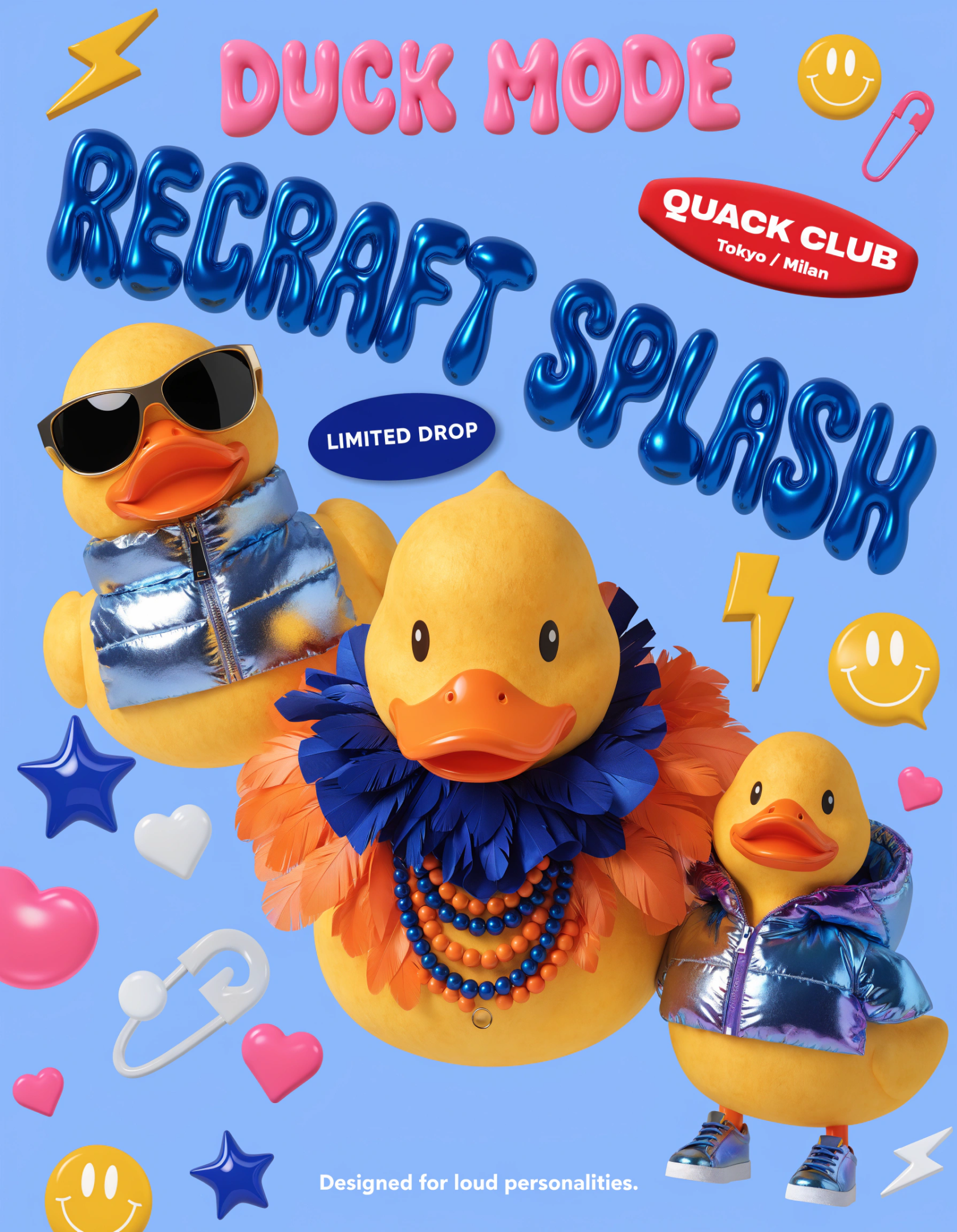 Playful glossy 3D poster.