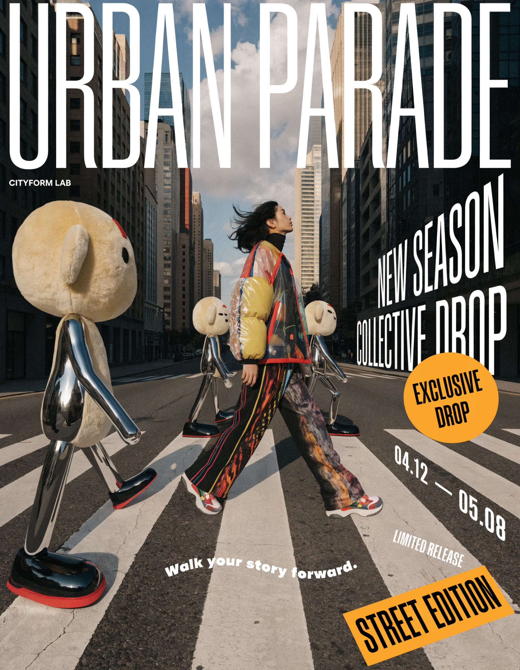 Contemporary fashion campaign poster.