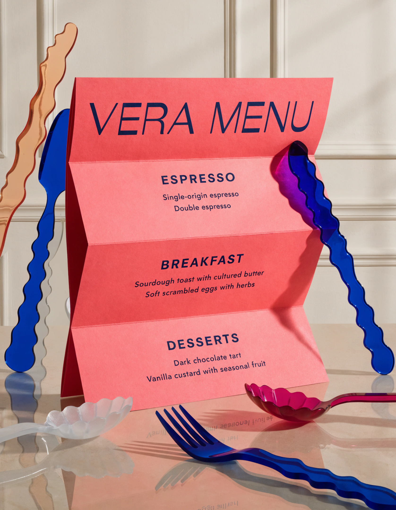 Bold avant-garde café menu.