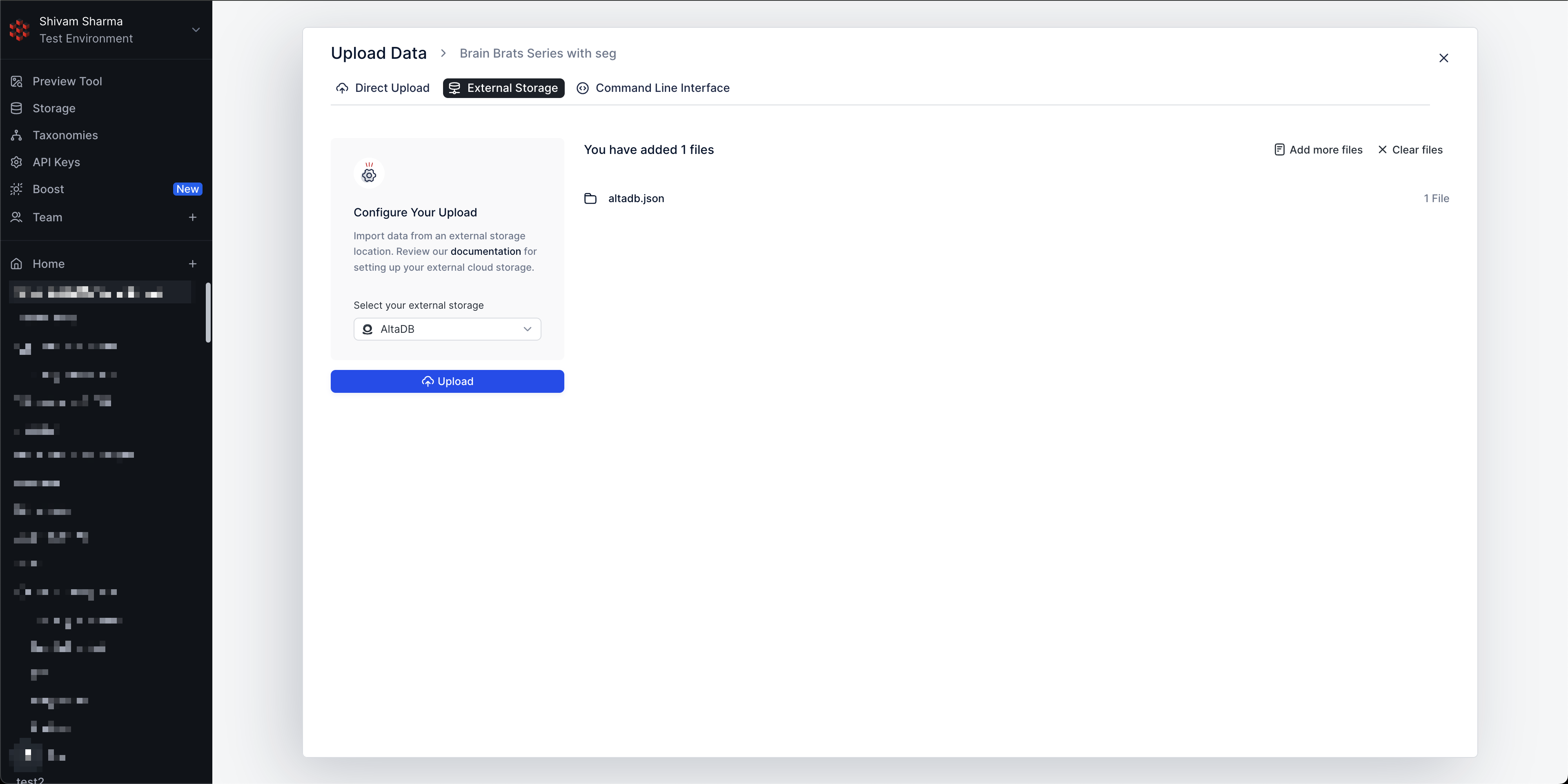 Uploading data to a project