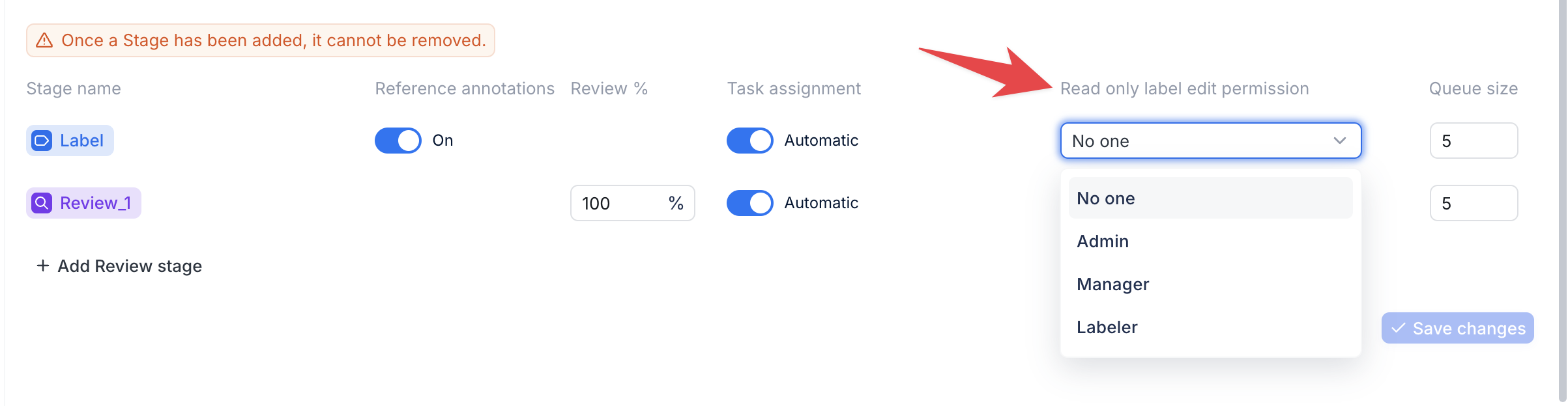 Configuring read-only label permissions