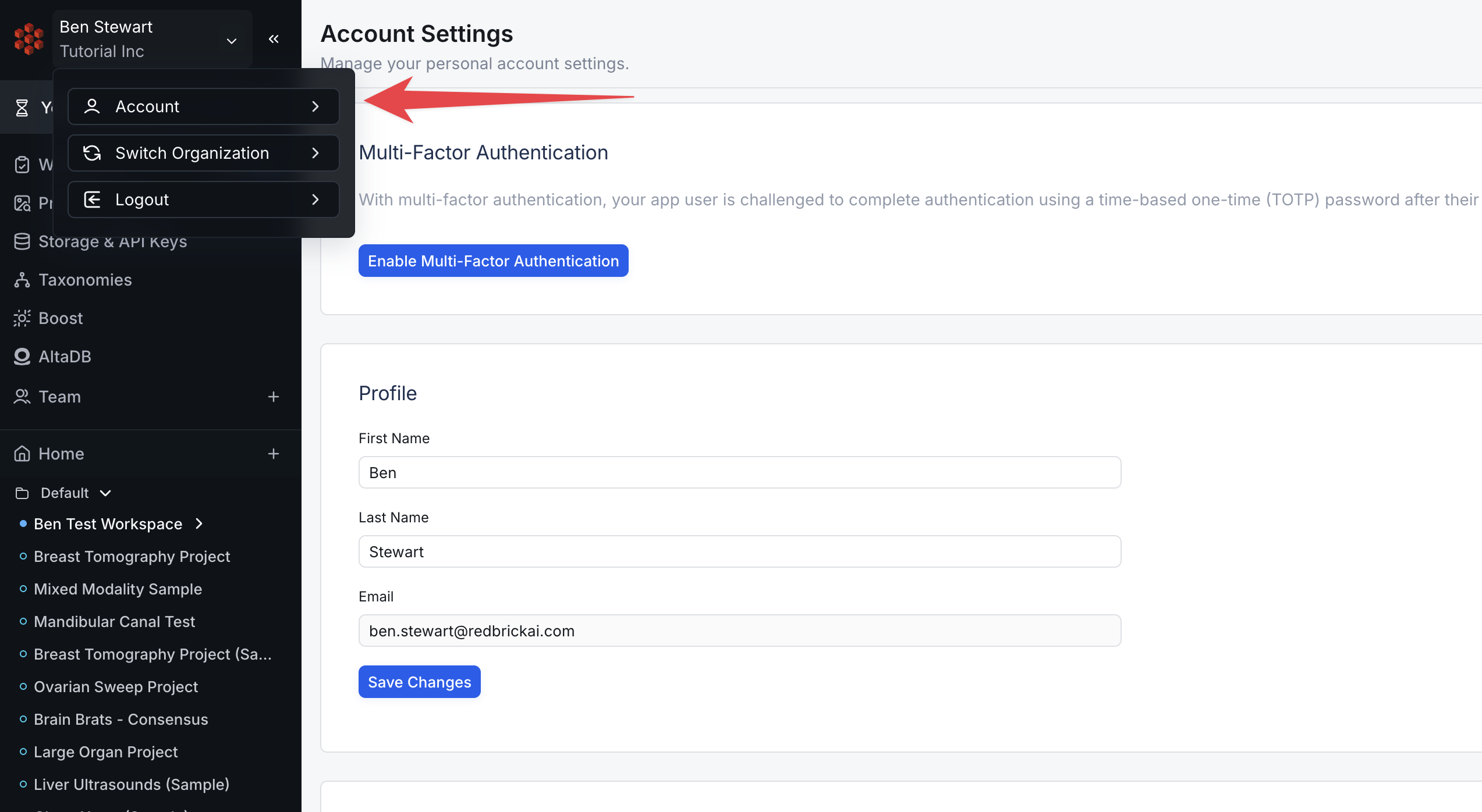 Accessing Account Settings