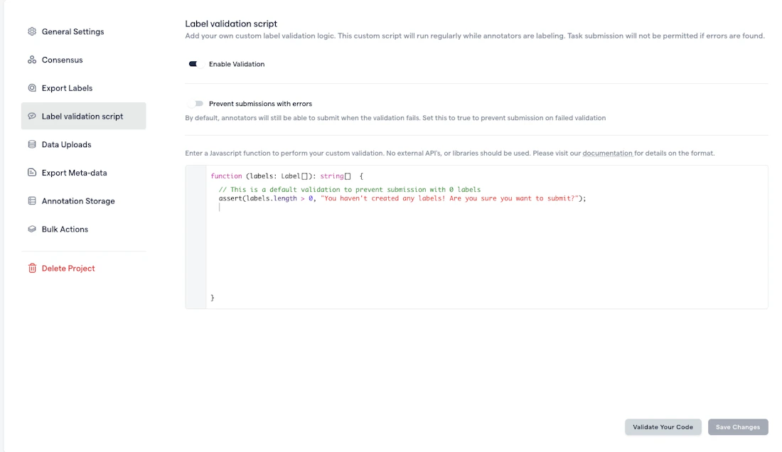 Custom Label Validation - RedBrick AI Docs