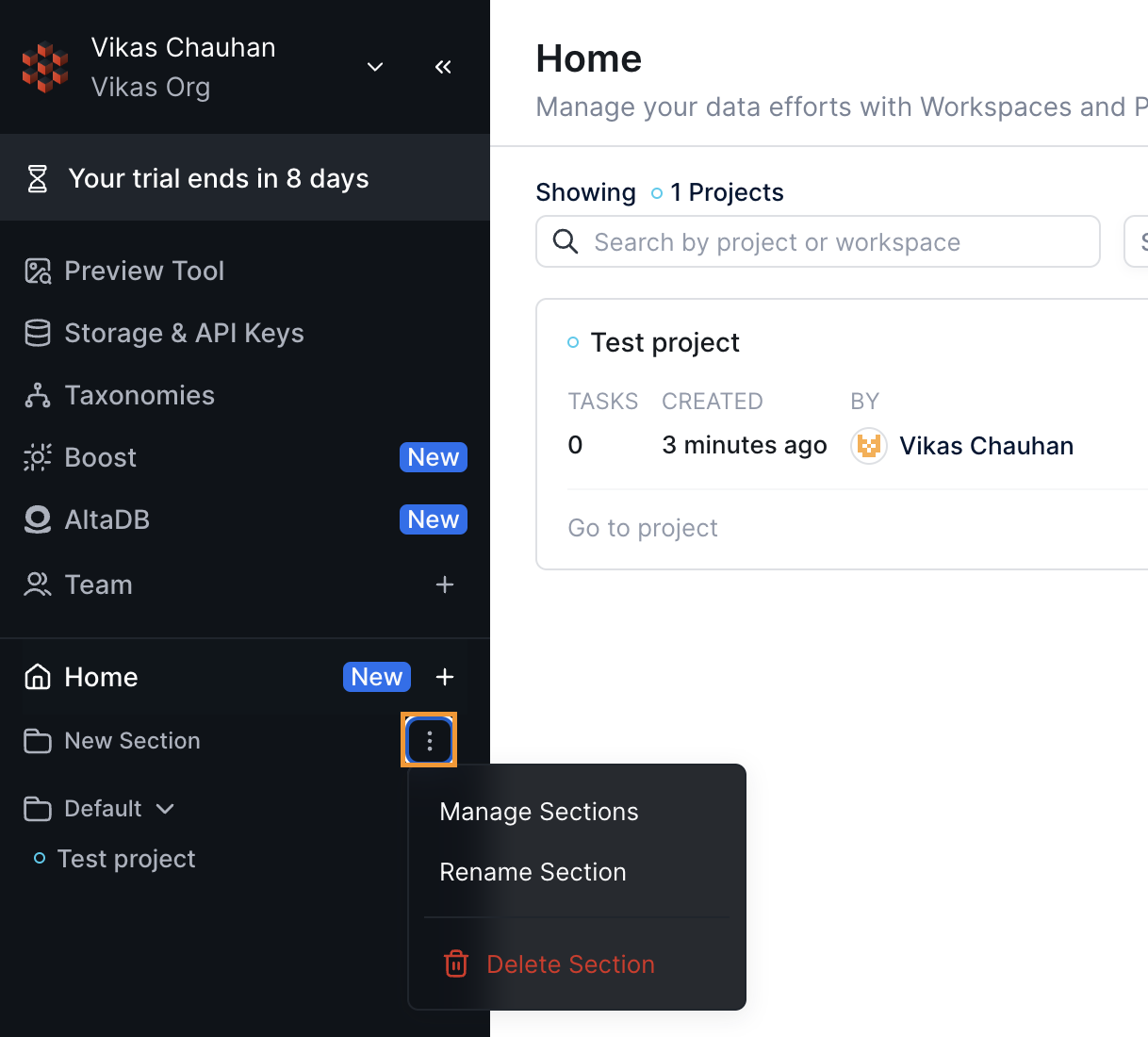 Manage Sections