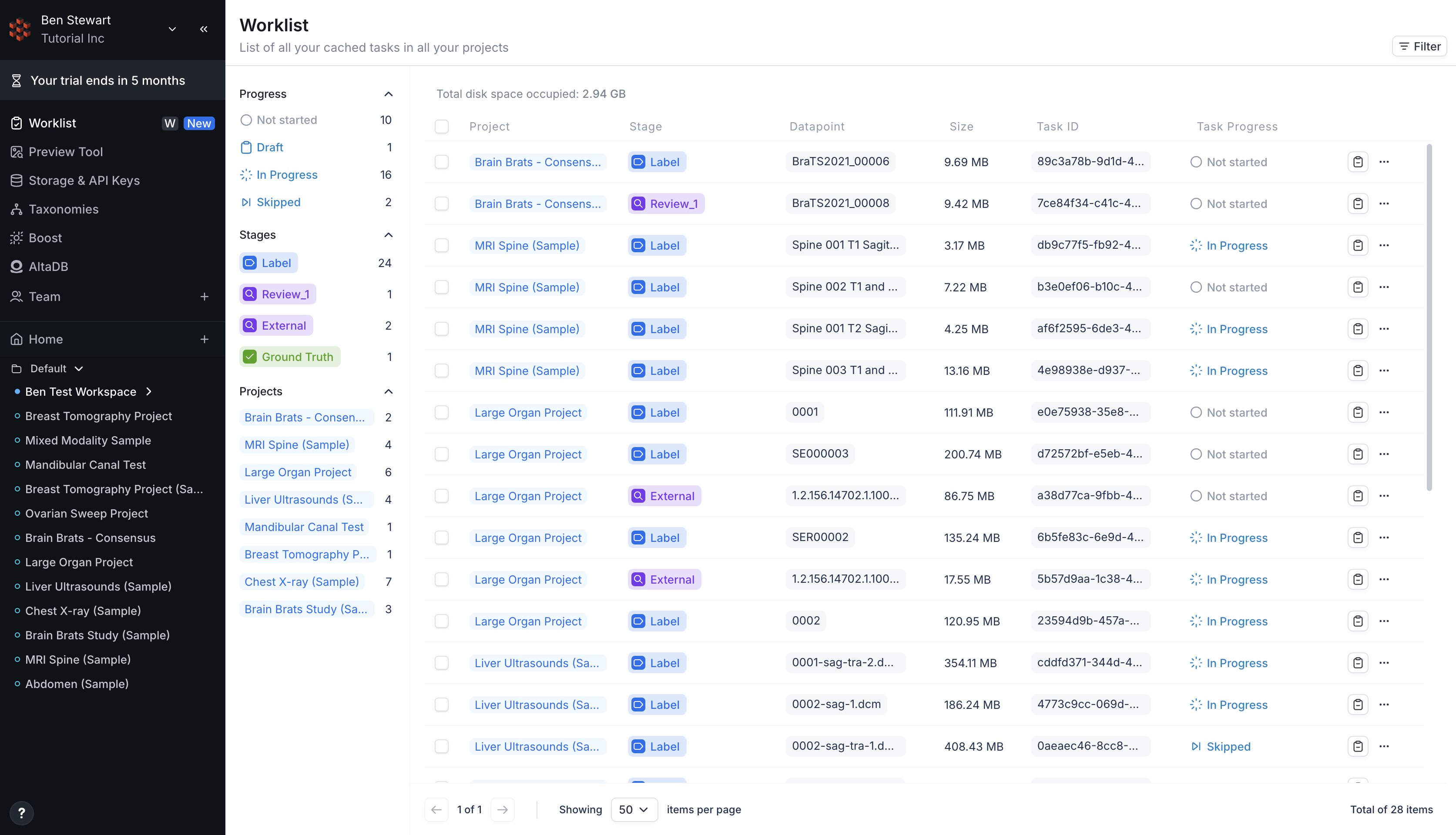 A sample Worklist