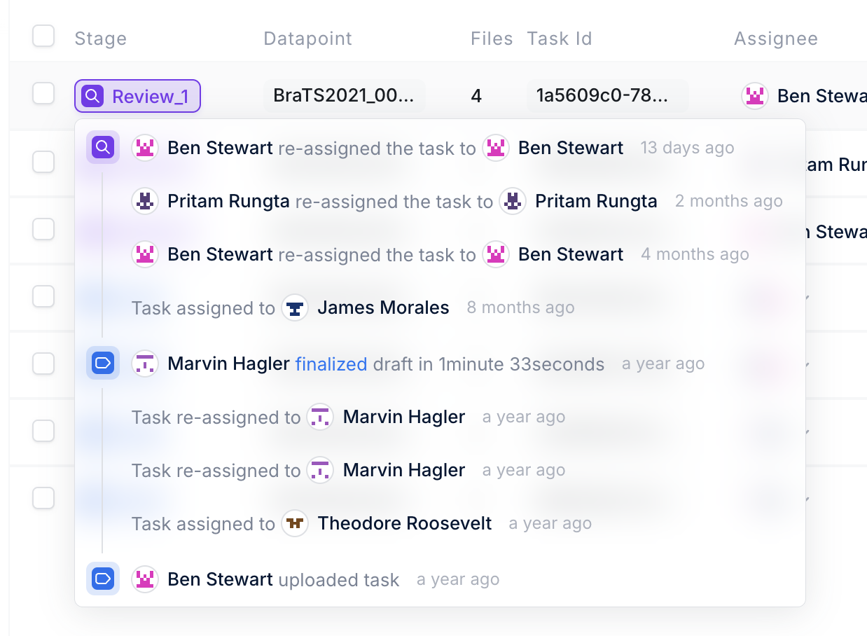 A sample Task History for a Task in the Review_1 Stage