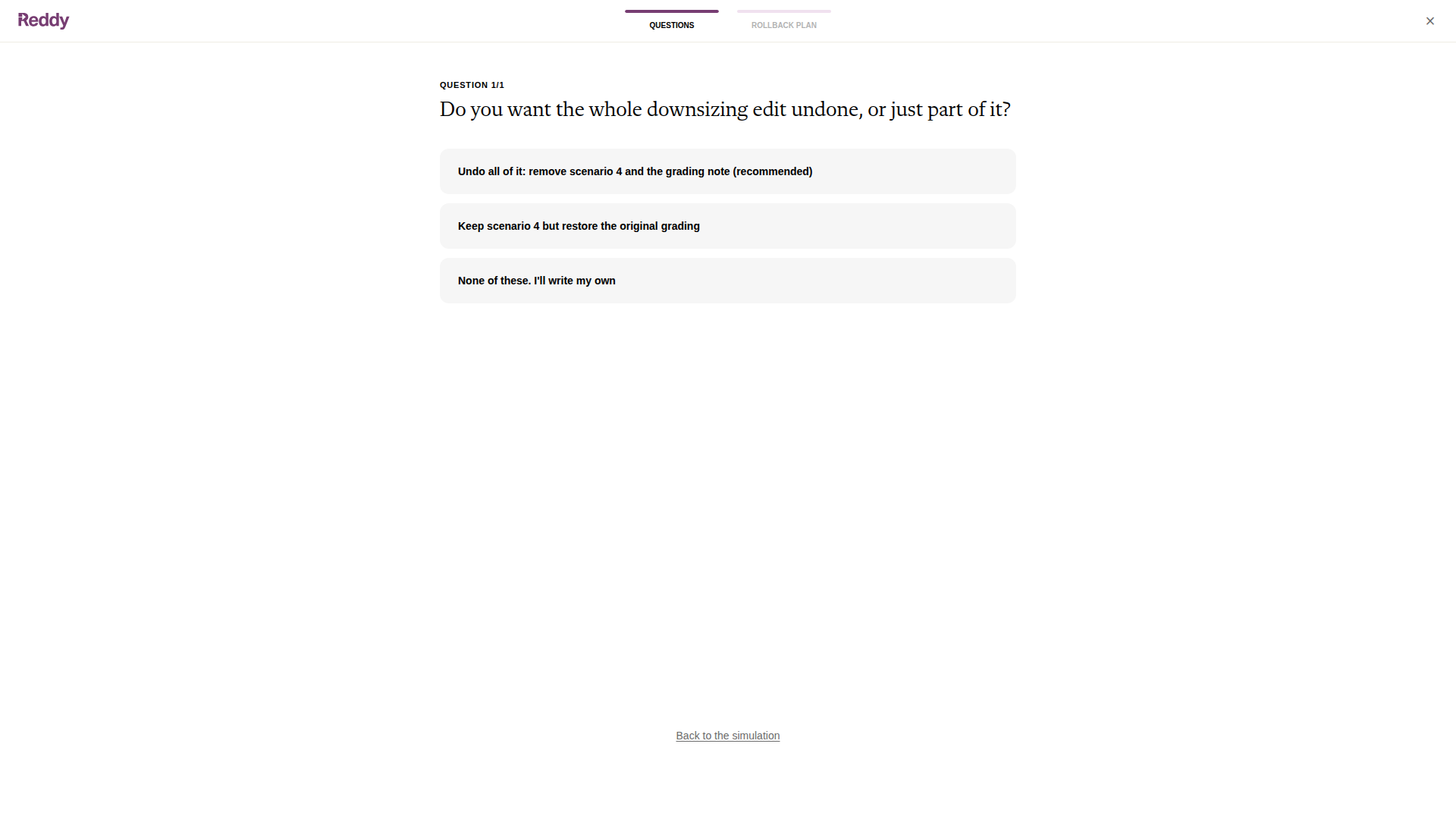 Rollback wizard question: undo the whole edit, or keep scenario 4 and restore the original grading