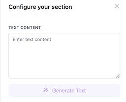 Configure section panel showing text content field and Generate Text button